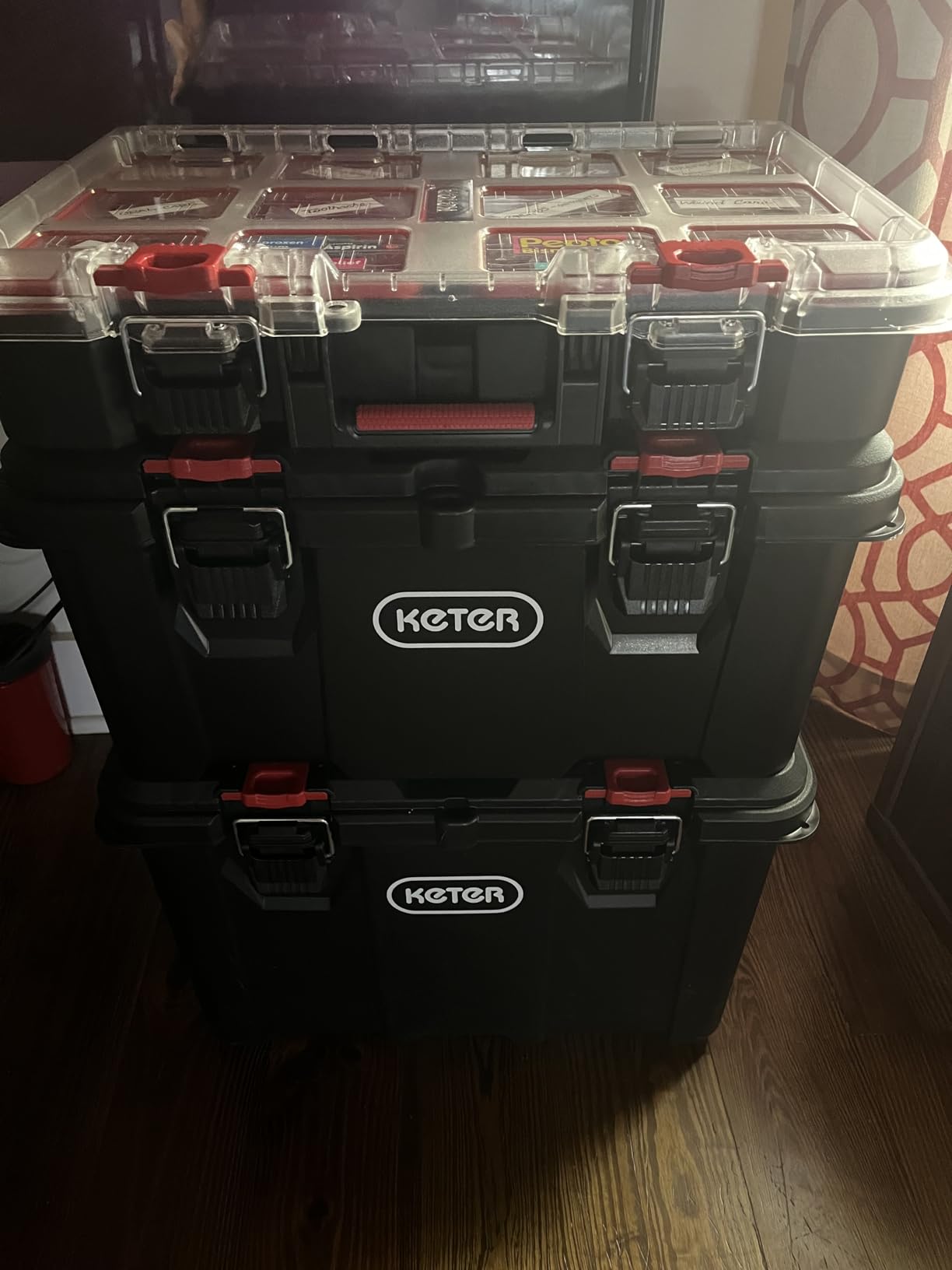 Keter Stack-n-Roll Modular Tools Organizer for Garage Storage and DIY, 3 Piece Resin Rolling Tool Box System for Small Parts, Black customer photo 2