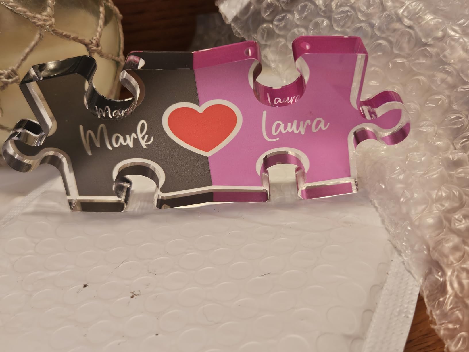 Personalized Couple Gifts, Puzzle Name Sign for Couples, Valentines Day Gifts for Her Him, 0.45in Thick Acrylic - Love Is The Piece That Holds Us Together, Personalized Romantic Gifts for Her - Customer Photo 1