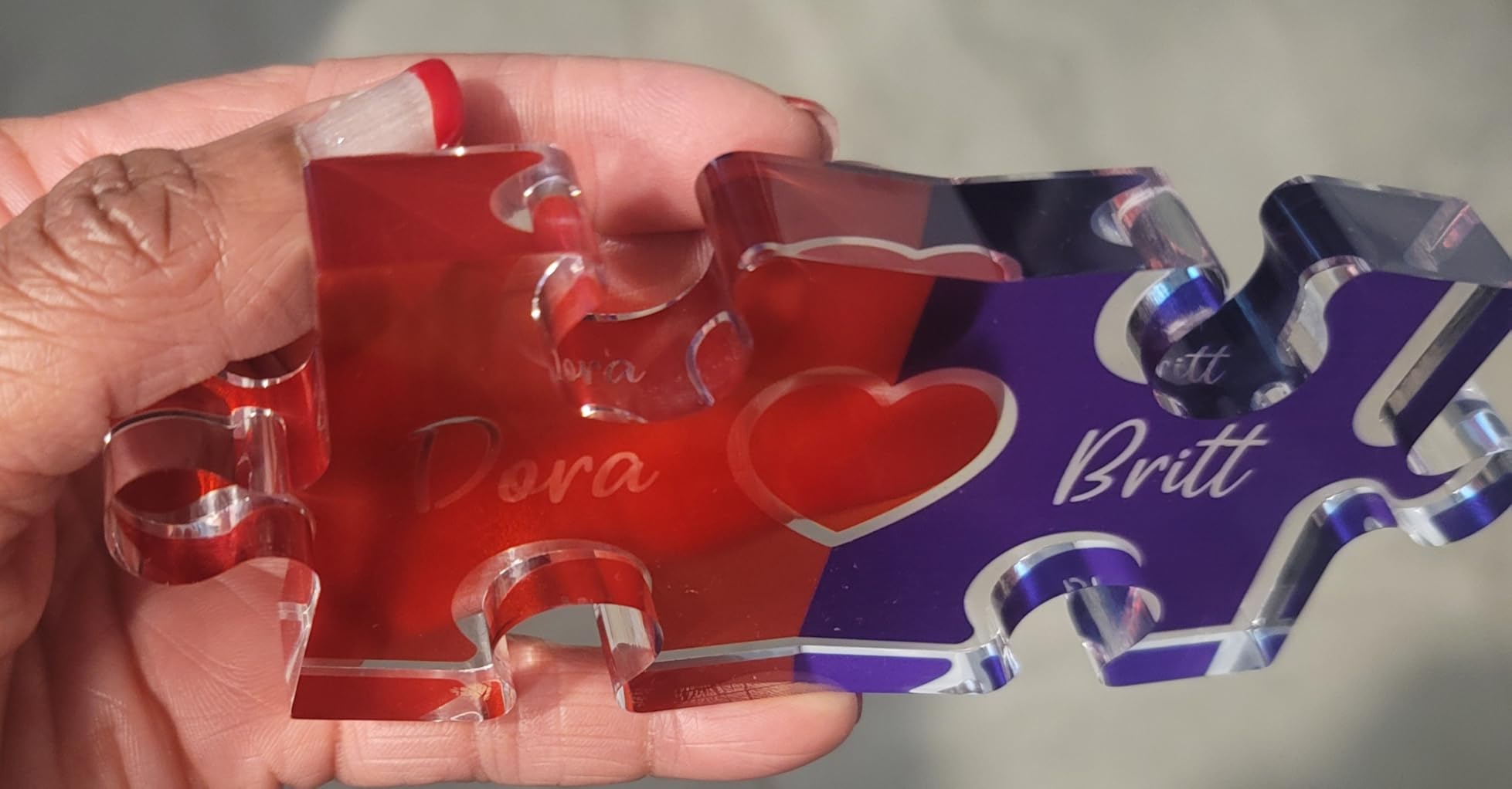 Personalized Couple Gifts, Puzzle Name Sign for Couples, Valentines Day Gifts for Her Him, 0.45in Thick Acrylic - Love Is The Piece That Holds Us Together, Personalized Romantic Gifts for Her - Customer Photo 2