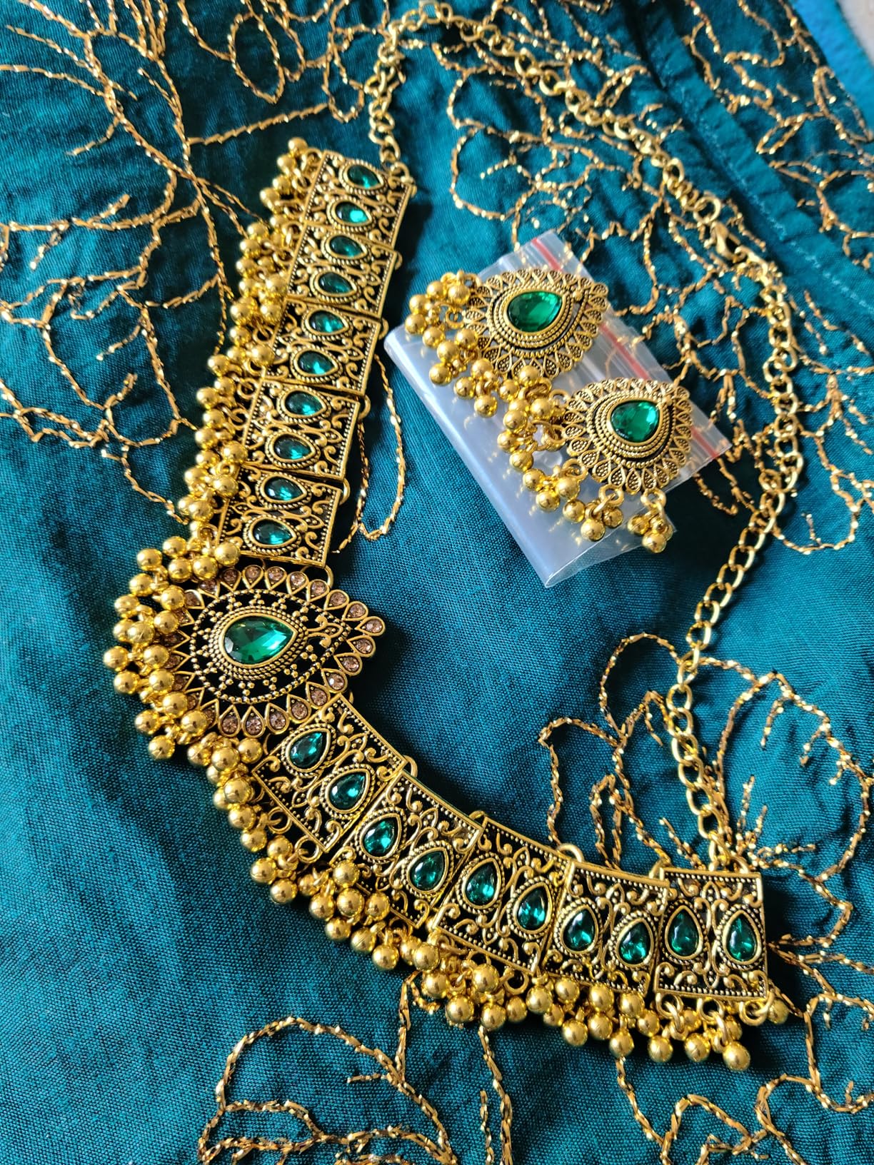 Indian Wedding Bridal Traditional Bohemian Jewellery Set for Women Girls Antique Oxidized Ethnic Party Prom Wear Statement Necklace Earring Tassel Bollywood Choker Punk Crystal Fashion Gift for Bride - Customer Photo 1