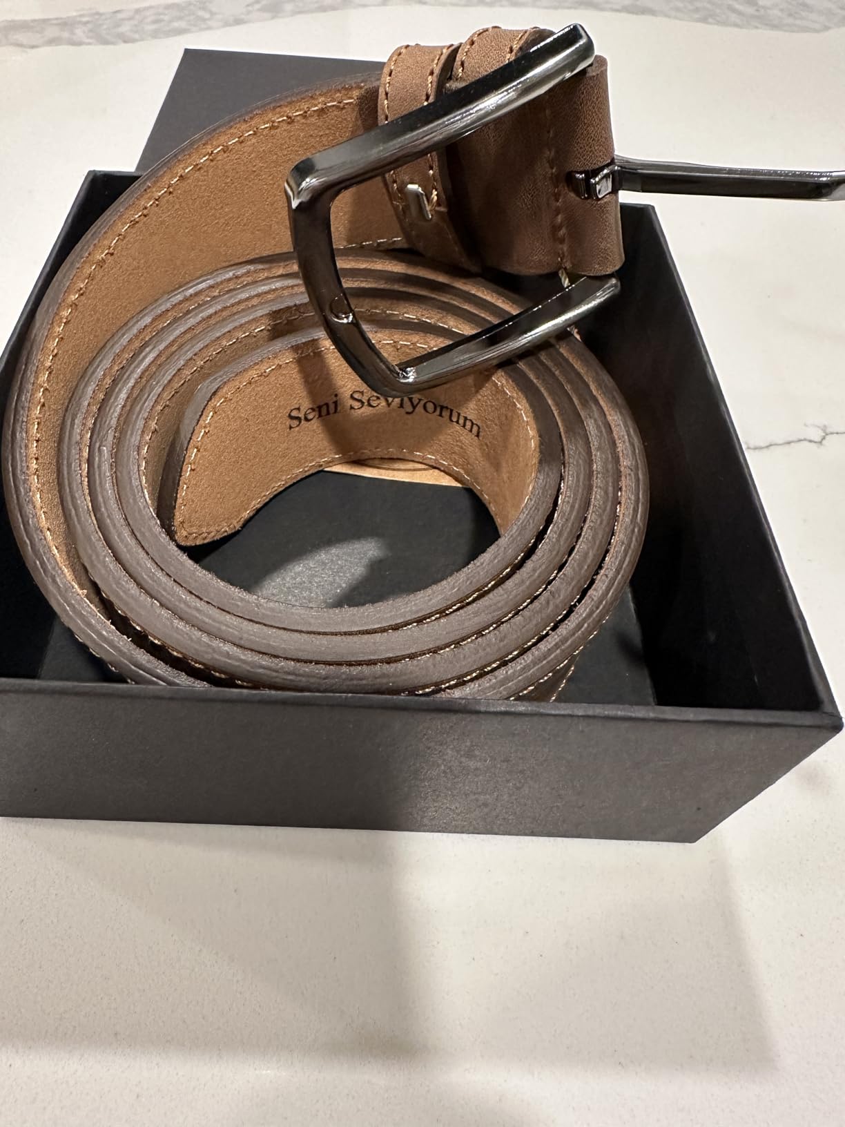 Eagle Epic Custom 100% Genuine Leather Belt for Mens Valentine's Day Gift, Handmade Personalized Engraved Classic Casual Leather Belt, Leather for Your Valentine, Anniversary, Him Men Customized Gifts - Customer Photo 1