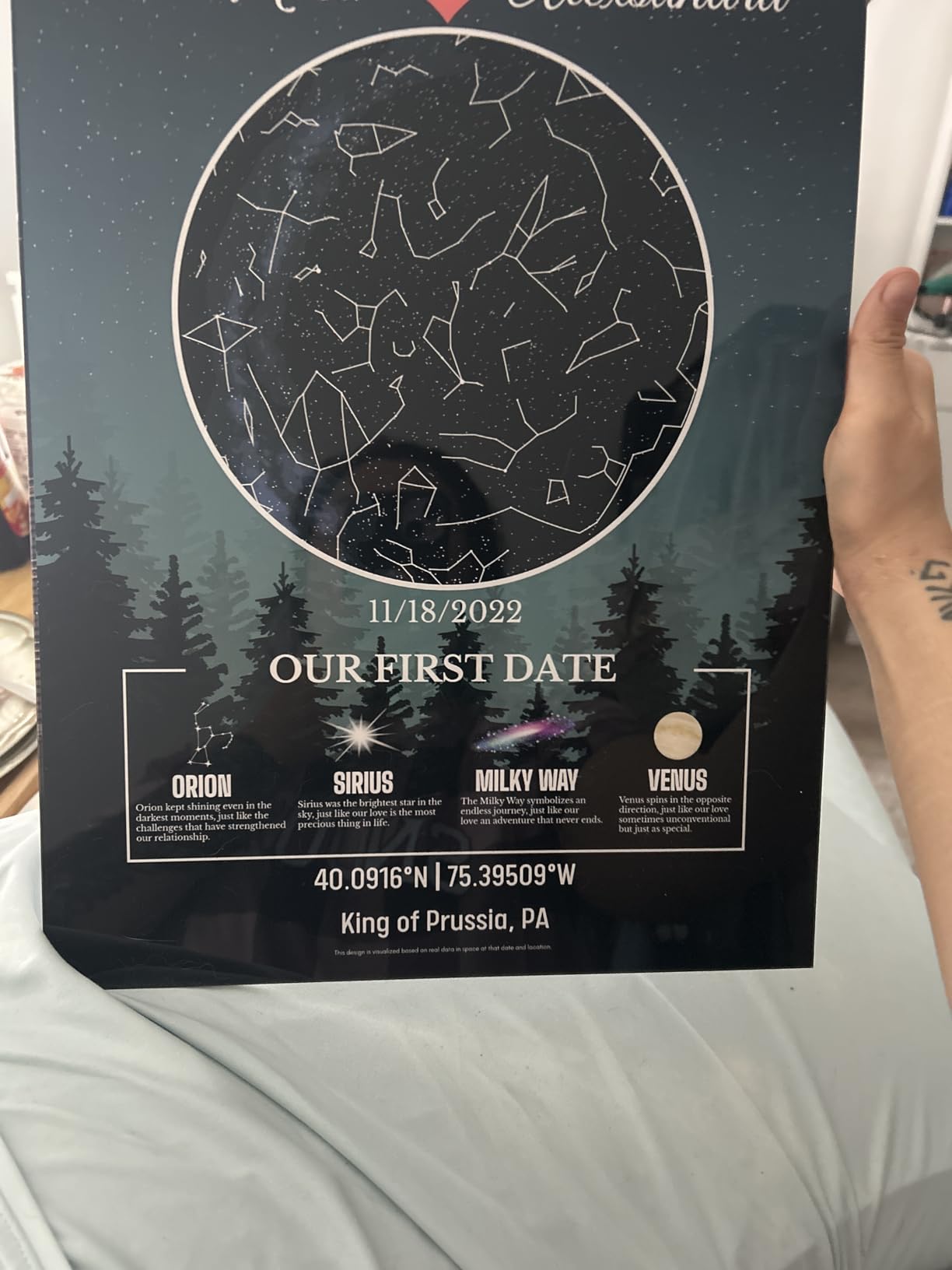 Custom Star Map Gift for Couples, Personalized Glass Night Sky, Where We Met Constellation Map, Romantic Anniversary or Wedding Gift, Unique Wall Art for Him or Her - Customer Photo 2