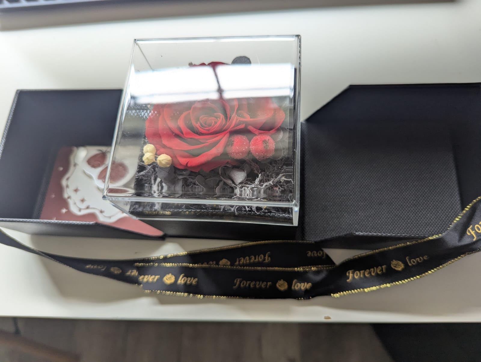 Valentines Day Gifts for Her Women Girlfriend Wife Fiancee - Preserved Real Rose with Heart Necklace 'I Love You' in 100 Languages, Valentine's Forever Flowers - Customer Photo 3