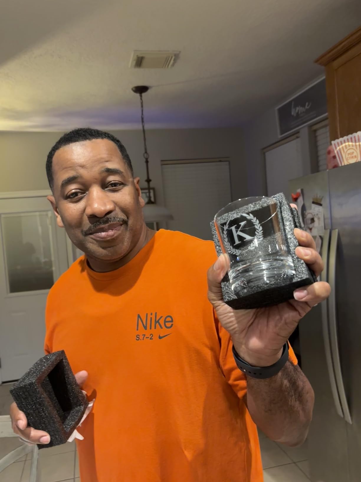 Mens Valentines Day Gifts for Him, Personalized Engraved A-Z 10.6 oz Rocks Whiskey Glass for Men, Unique Fathers Day Birthday Gifts for Men Him Dad Husband Brother Son (J) - Customer Photo 2