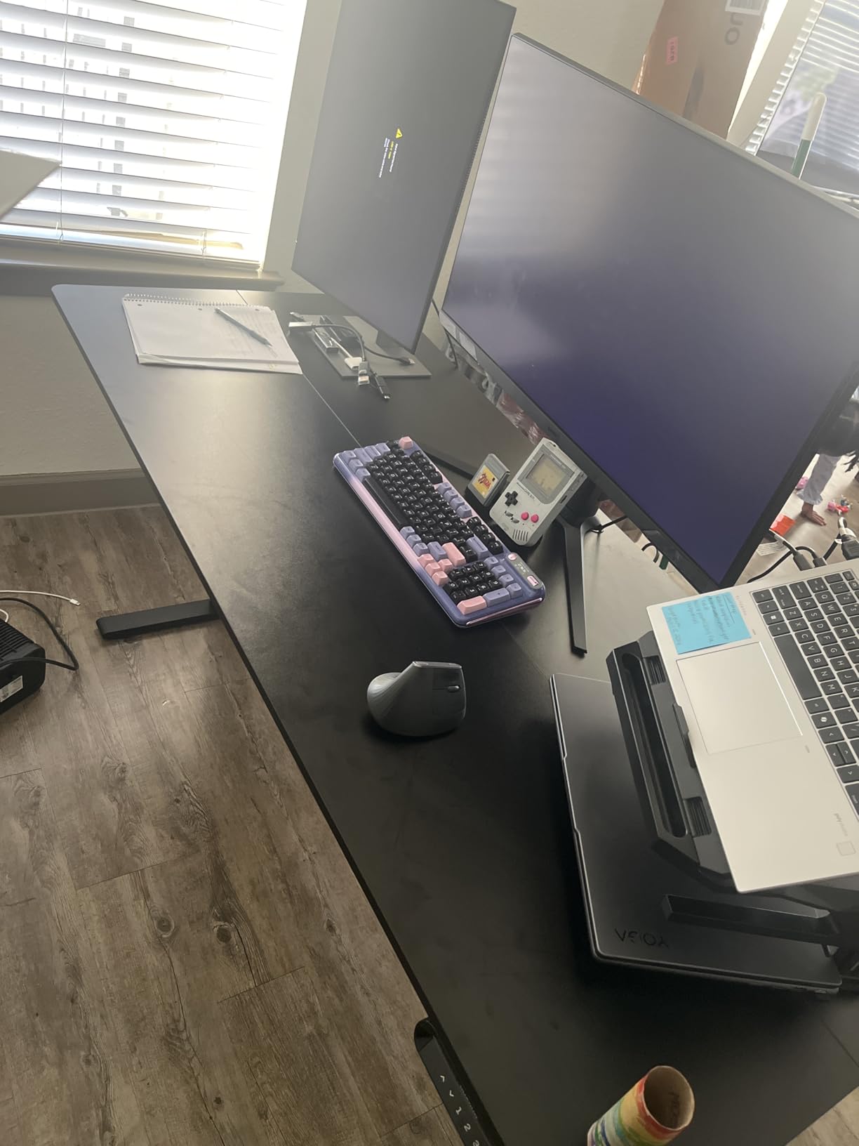 HUANUO Electric Standing Desk, 55 x 24 Inch Height Adjustable Computer Desk with Storage Bag, 4 Height Memory Settings, Sit Stand Up Desk for Home Office, Rustic Brown customer photo 2