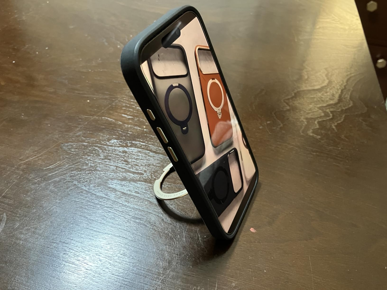 TORRAS Organic Leather for iPhone 17 Pro Case with Stand, Fit for Magsafe, 360 Spin Kickstand with Camera Control, Premium Leather Durable Stylish Q3 VegSkin for iPhone 17 Pro Phone Case, Deep Blue customer photo 1