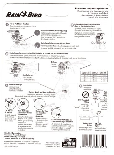 Rain Bird AG-5 All Gallonage Pop-Up Impact Sprinkler, Adjustable 20-360 Pattern, 24-45 Spray Distance customer photo 2