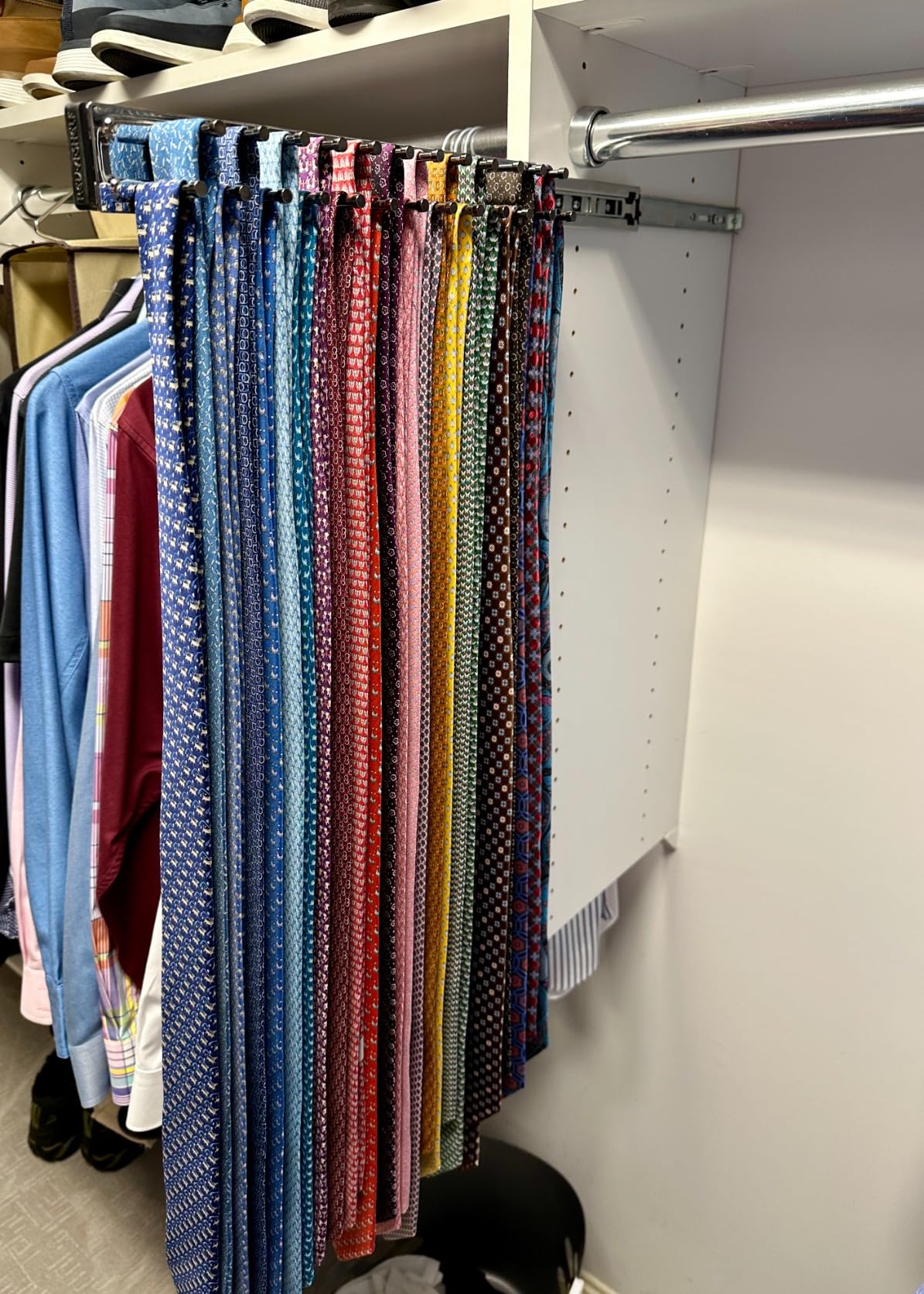 Rev-A-Shelf Pullout 14 Inch Side Mount Extending Closet Tie and Belt Organization Storage Rack Holder for Up to 25 Ties, Chrome, TRC-14CR customer photo 1
