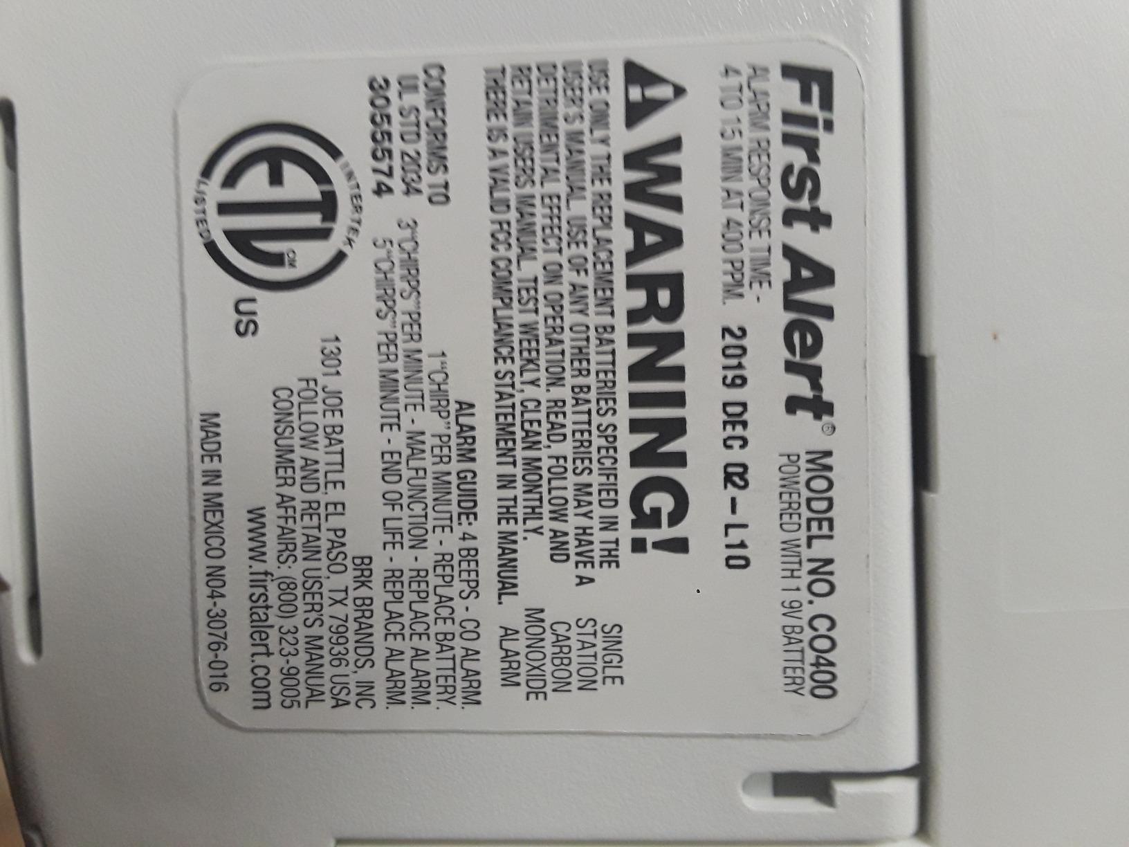 First Alert CO400 Carbon Monoxide (CO) Detector, Battery Operated Alarm, 1-Pack customer photo 2