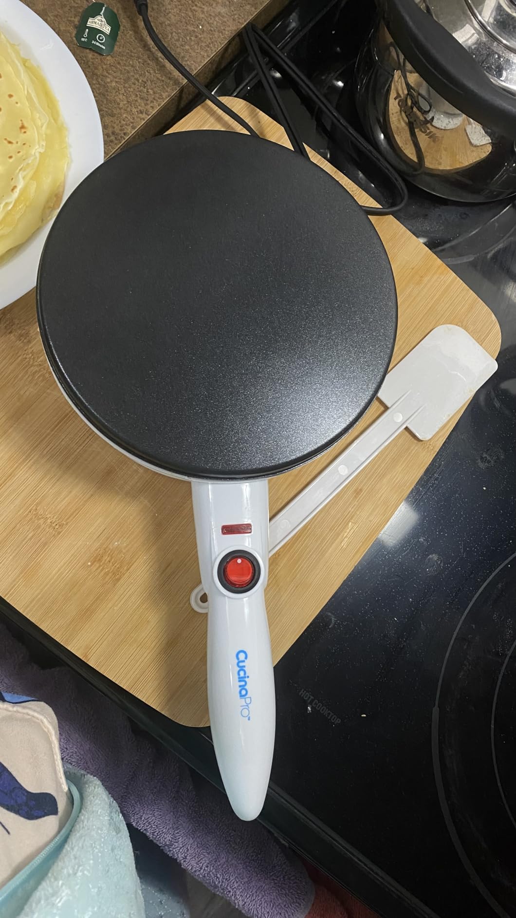 CucinaPro Cordless Crepe Maker- Easter Breakfast Essential w FREE Recipe Guide, Non-Stick Dipping Plate, Electric Base, Batter Spatula- Portable Hot Plate Compact Baker, Morning Dessert Gift for Her customer photo 1