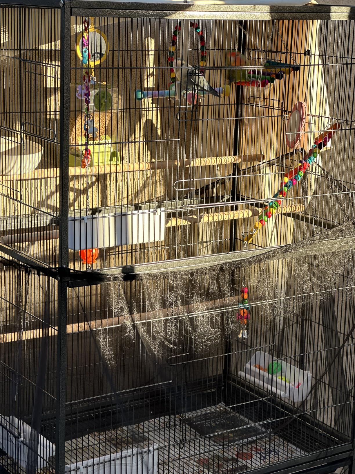 Prevue Pet Products Steel Bird Flight Cage with Wheels - Large Birdcage for Parakeets, Canaries, Finches, Cockatiels, Lovebirds, & Green Cheek, Metal Standing Birdcage - Black, Large customer photo 2