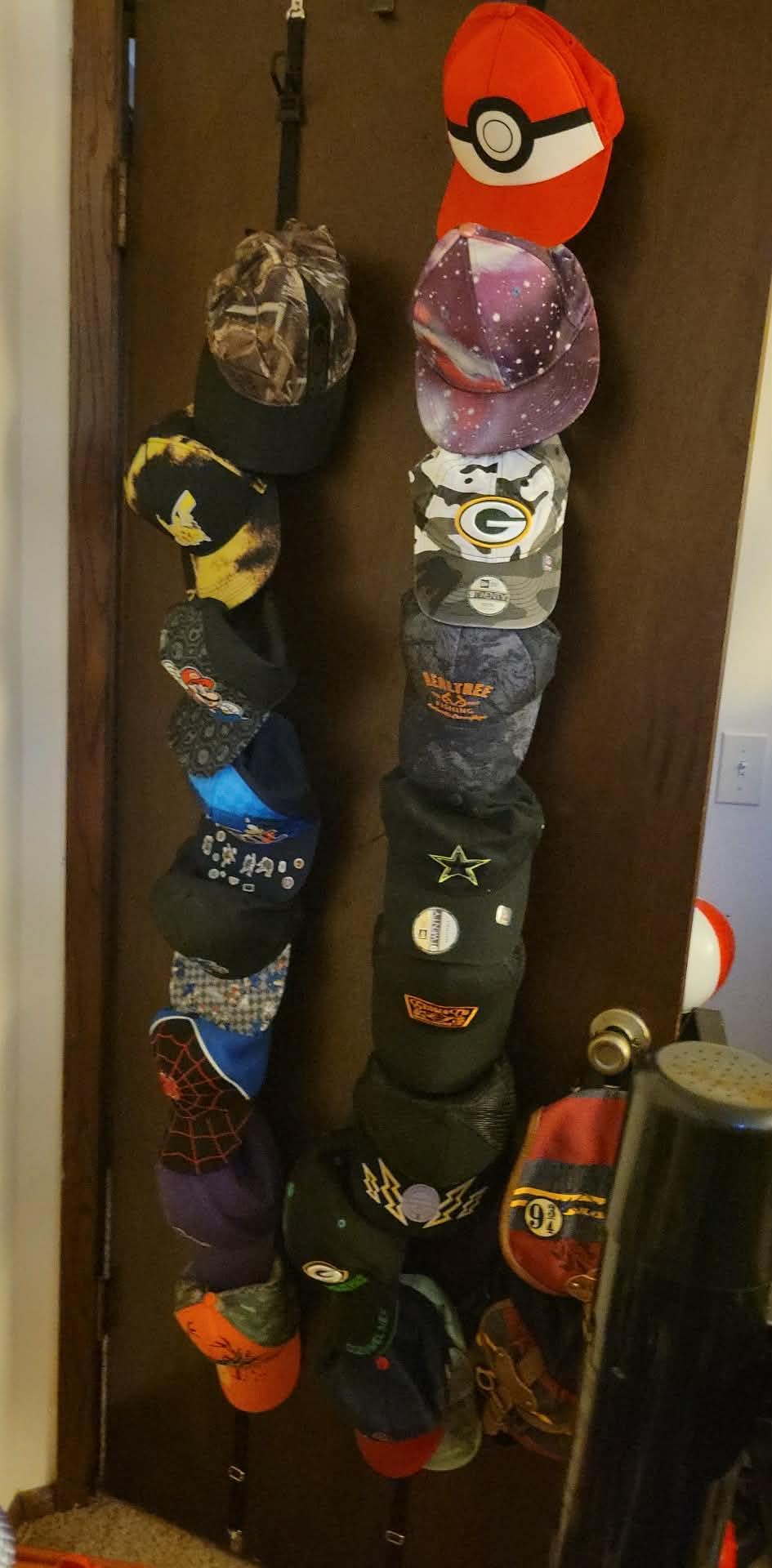Perfect Curve CapRack | Over-The-Door Hat Organizer for Baseball Caps | 2 Straps, Holds 18-36 Adjustable Caps | Black customer photo 2