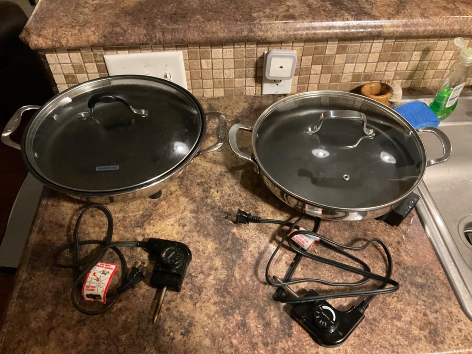 Electric Skillet By CucinaPro- 18/10 Stainless Steel, Frying Pan w Non Stick Interior, Tempered Glass Lid w Handles, 12