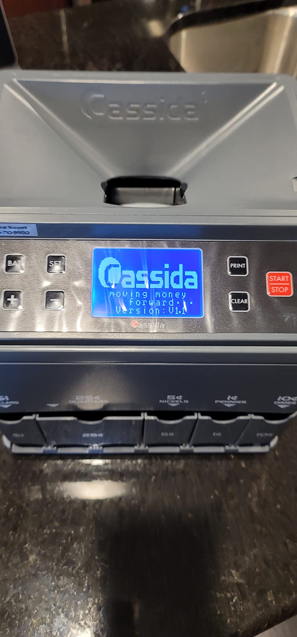 Cassida C100 Electronic Coin Sorter/Counter, Countable coins 1c, 5c, 10c, 25c, 250 coins/min, 110 VAC customer photo 2