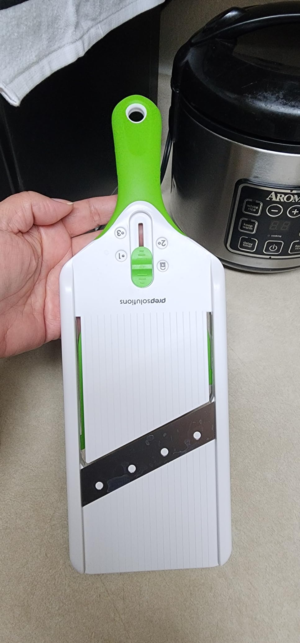 PrepSolutions Adjust-A-Slice Mandoline Slicer, Green - Adjustable Thickness, Perfect for Vegetables, Fruits, and More customer photo 2