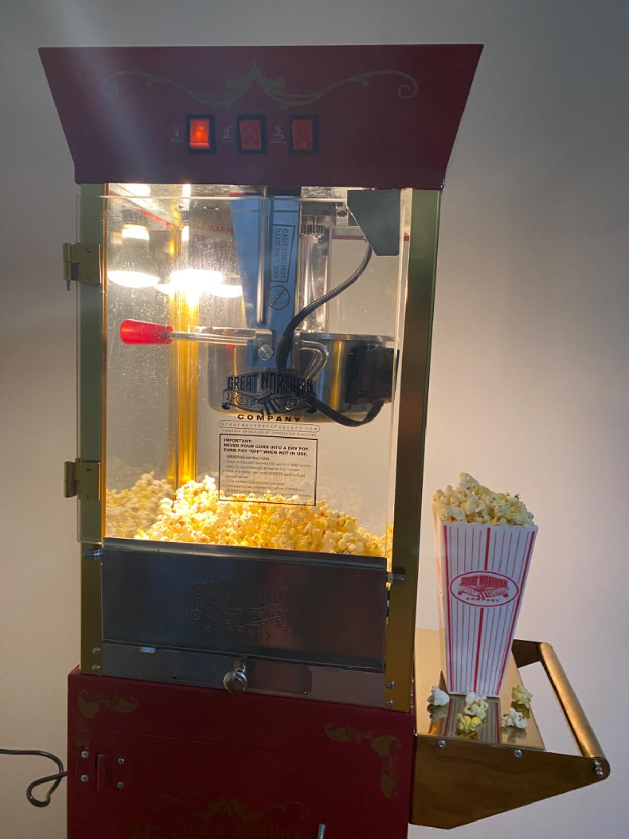Matinee Popcorn Machine with Cart - 8oz Popper with Stainless-Steel Kettle, Warming Light, and Accessories by Great Northern Popcorn (Red) customer photo 2