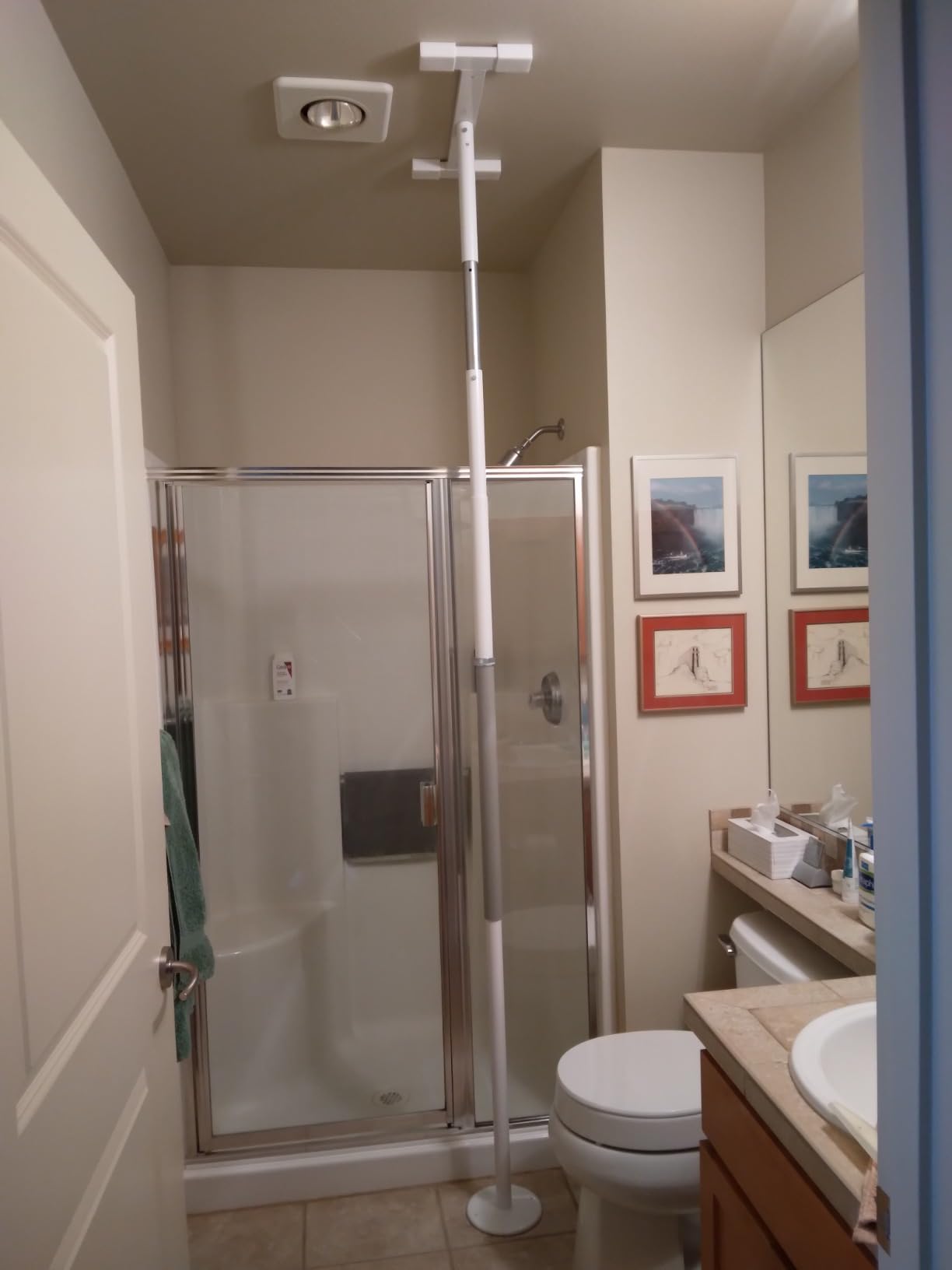 Stander Wonder Pole Slim, Tension Mounted Security-Pole, Elderly Floor to Ceiling Transfer-Pole for Seniors, Bathroom Grab Bar Stability Rail with Padded Handle, White customer photo 1