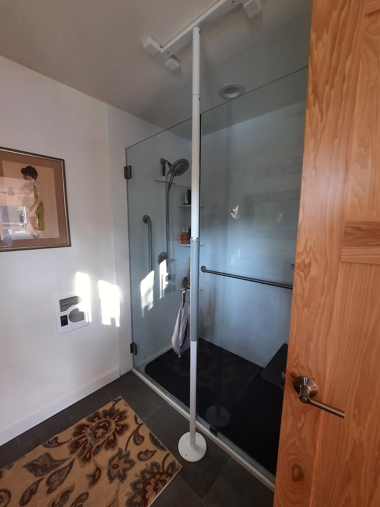 Stander Wonder Pole Slim, Tension Mounted Security-Pole, Elderly Floor to Ceiling Transfer-Pole for Seniors, Bathroom Grab Bar Stability Rail with Padded Handle, White customer photo 2