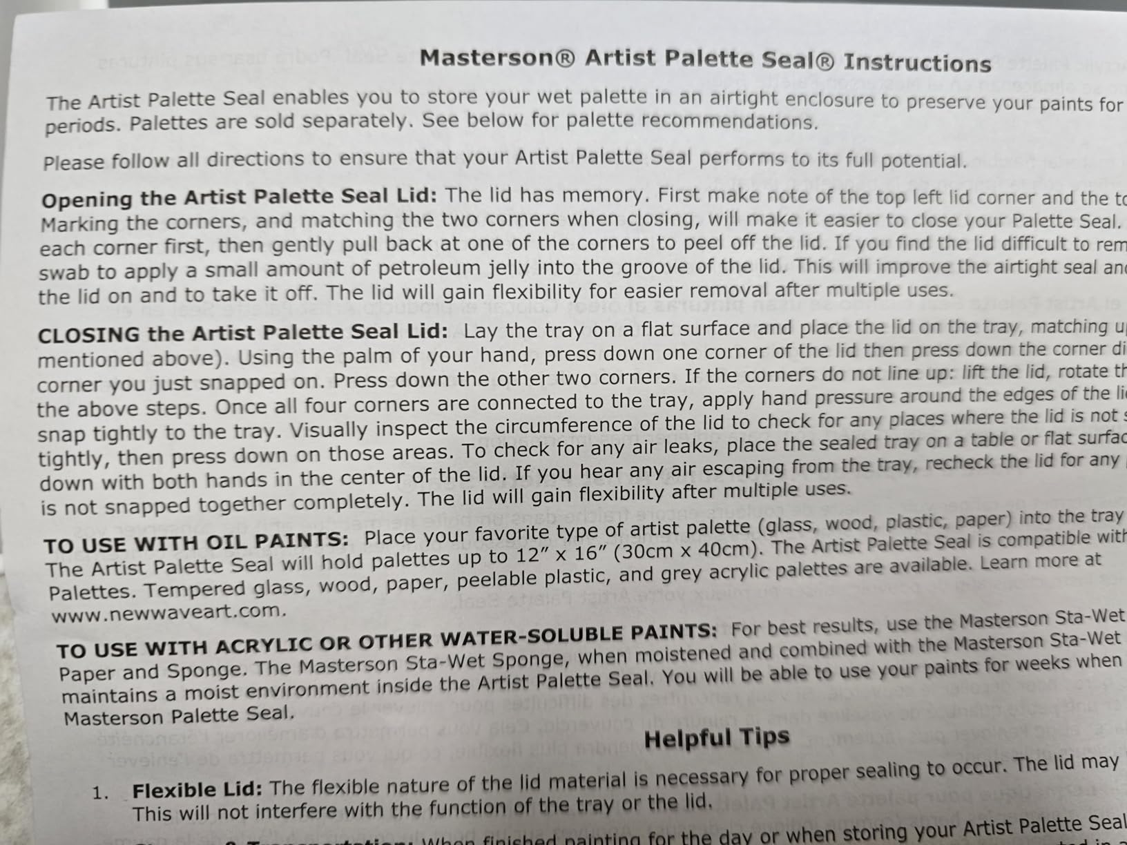 Masterson Artist Palette Seal, 12in x 16in Airtight Palette Container, Keeps Wet Paint Fresh for Weeks, Oil or Acrylic Painting Palette with Lid customer photo 1
