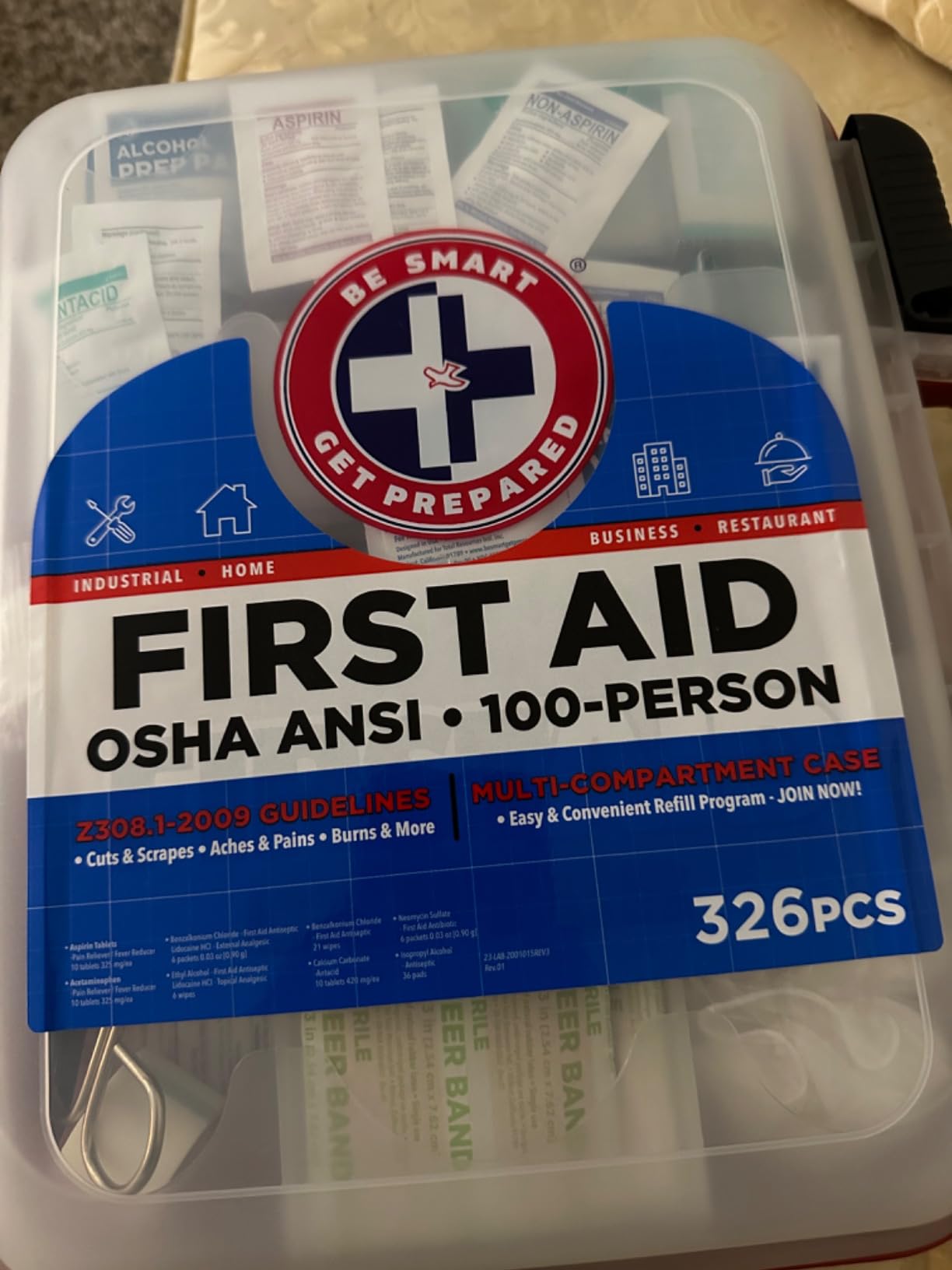 Be Smart Get Prepared First Aid Kit Hard Red Case 326 Pieces Exceeds OSHA and ANSI Guidelines 100 People - Office, Home, Car, School, Emergency, Survival, Camping, Hunting and Sports customer photo 1