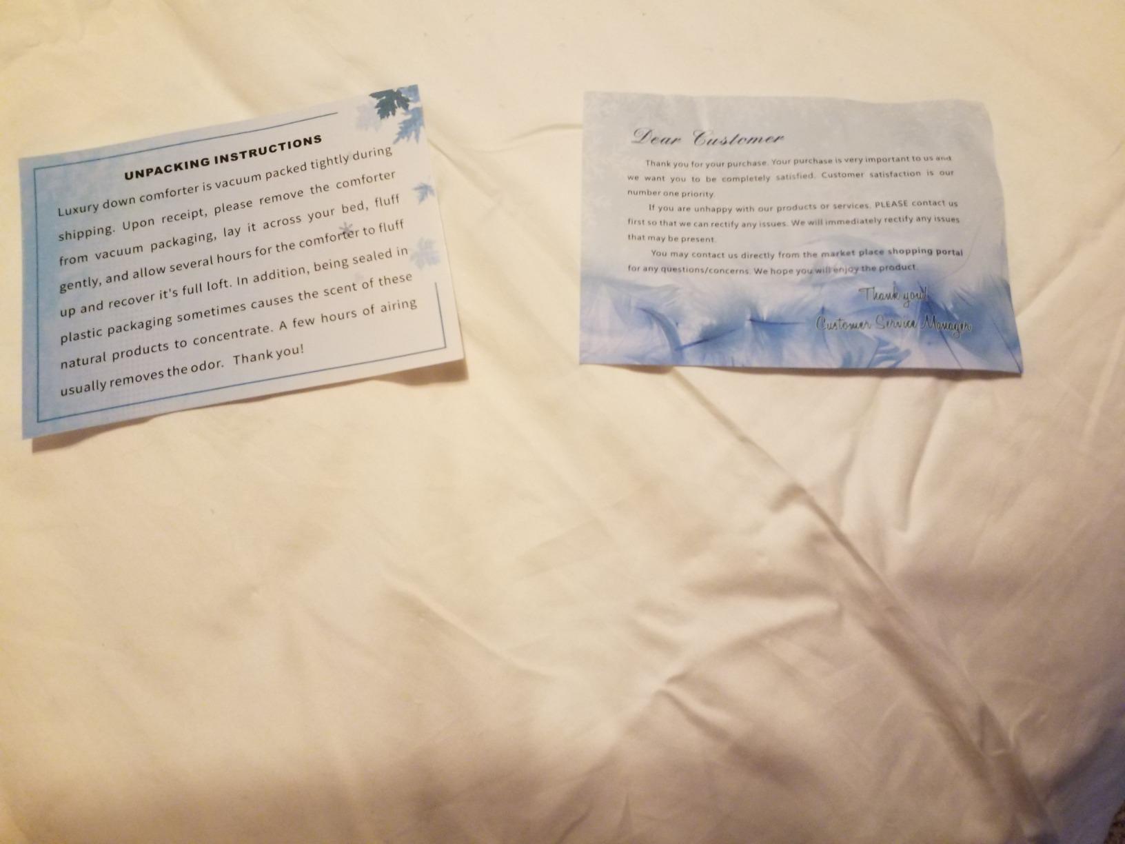 Luxurious Queen Size Goose Down Fiber Waterfowl Feather Fiber Comforter Duvet, 100% Egyptian Cotton Cover, 48 oz. Fill Weight, Baffle Box Design, White Solid customer photo 2