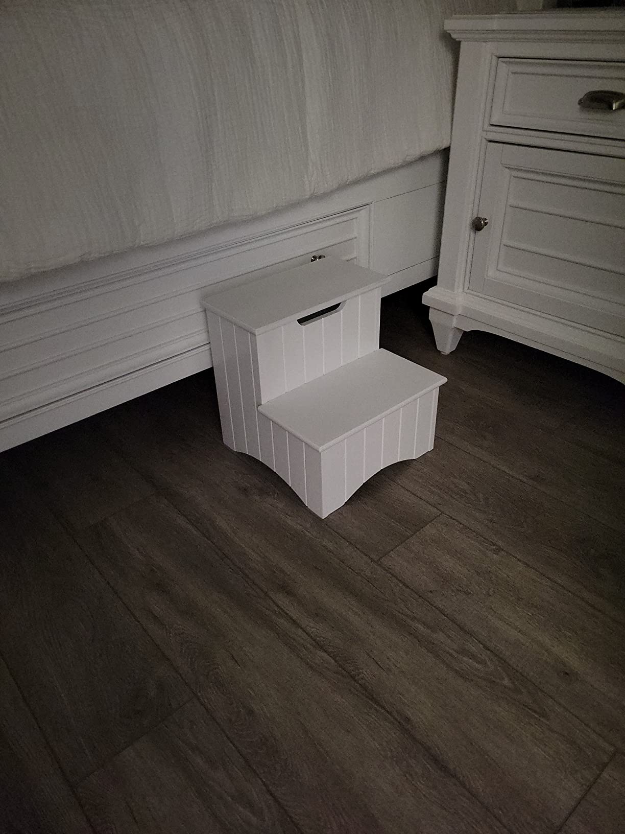 Kings Brand White Finish Wood Bedroom Step Stool with Storage customer photo 1