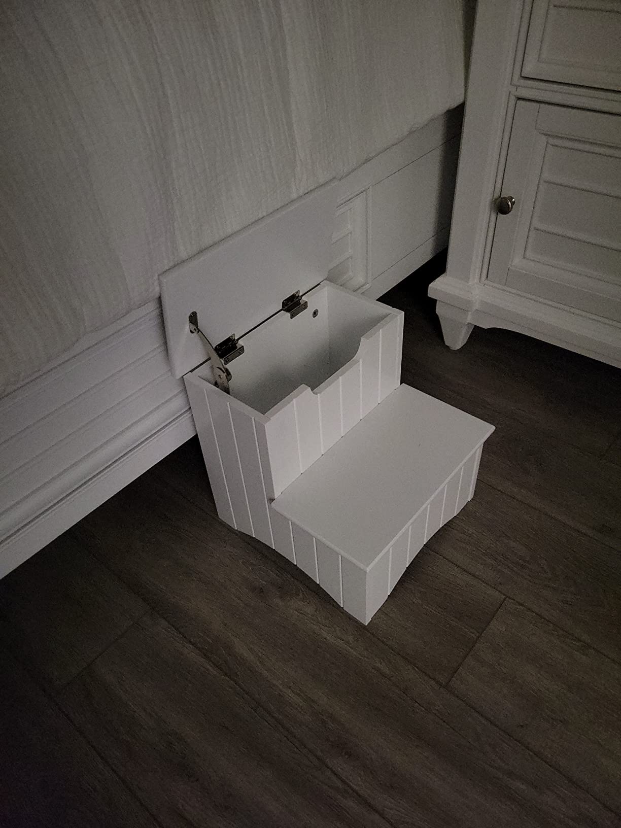 Kings Brand White Finish Wood Bedroom Step Stool with Storage customer photo 2