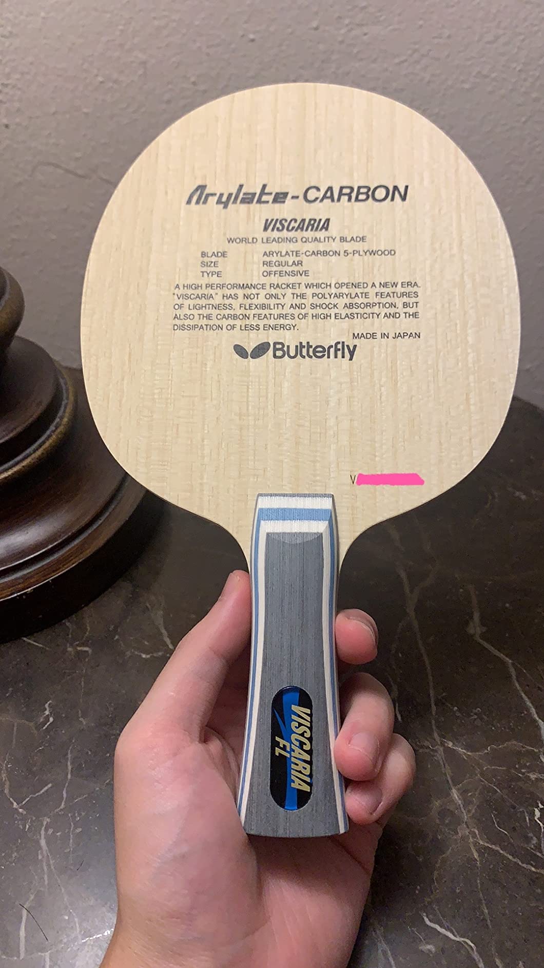 Butterfly Viscaria Table Tennis Blade ALC Blade - Professional Table Tennis Blade - Available in FL and ST Shakehand Handle Styles - Made in Japan customer photo 1