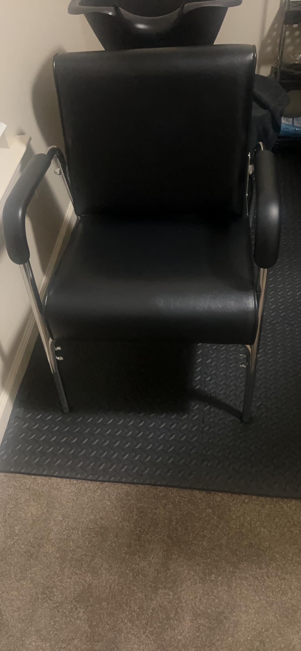 Buy-Rite Kate Auto Reclining Shampoo Chair with Extra Thick Cushion, Heavy Duty Chrome Arms, Black Vinyl, Ergonomic Solid Backrest - Portable Salon Chair for Shampoo Bowls, SY-92272 customer photo 1