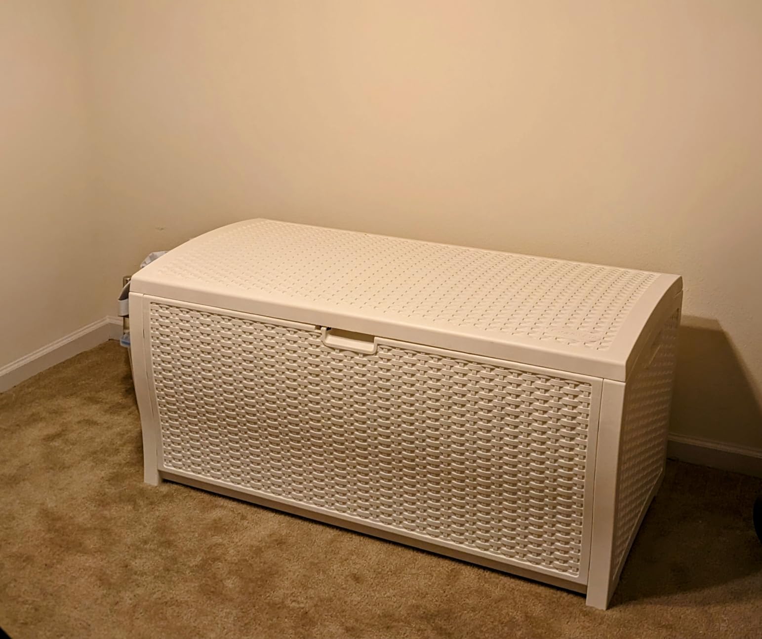 Suncast DBW9200 99 Gallon Outdoor Wicker Plastic Patio Storage Chest Bin with Handles for Patio, Garden, Garage, or Pool for All Weather, Mocha customer photo 2