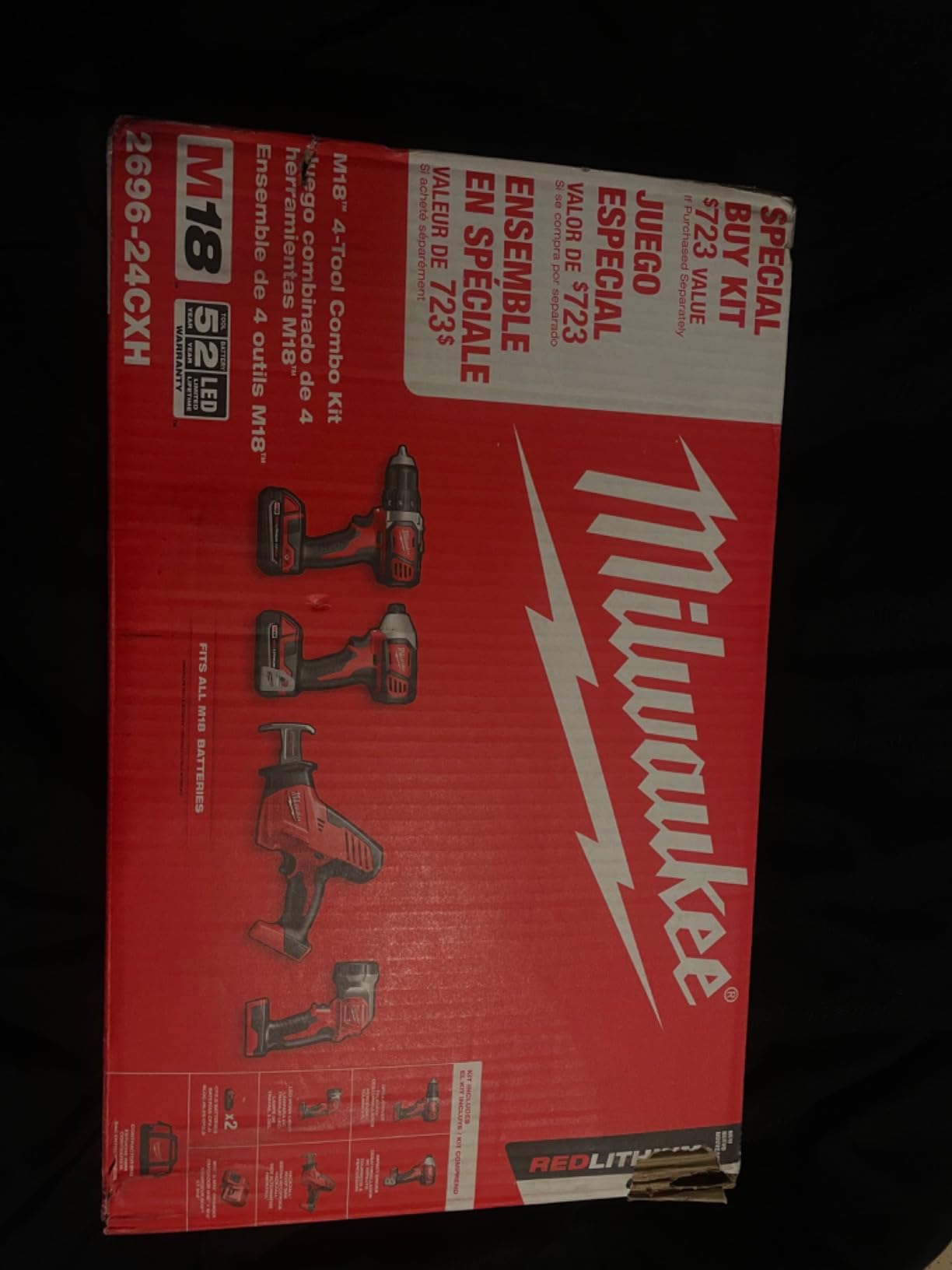 Milwaukee 2695-24 M18 18V Cordless Power Tool Combo Kit with Hammer Drill, Impact Driver, Reciprocating Saw, and Work Light (2 Batteries, Charger, and Tool Case Included) customer photo 2