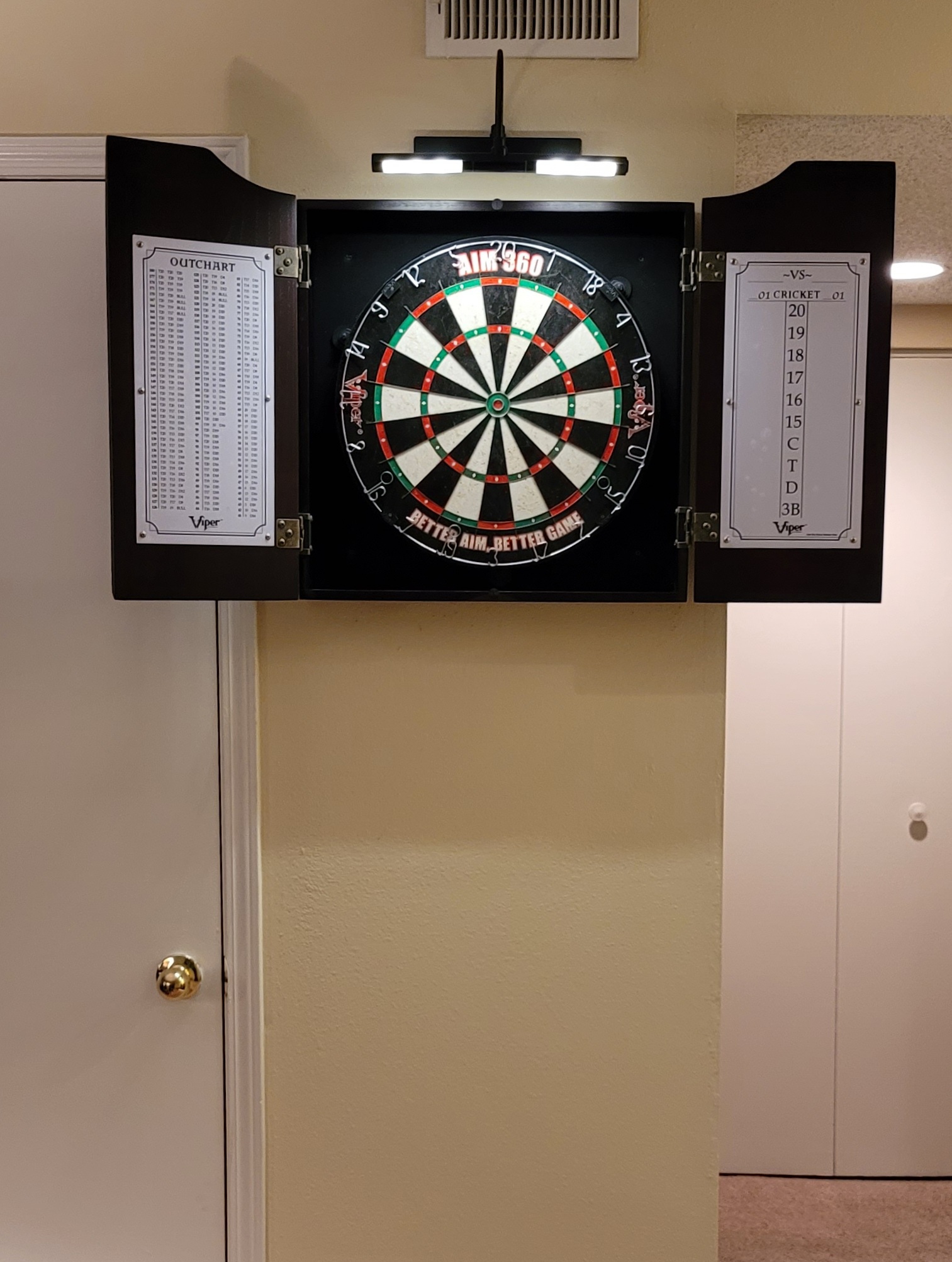 Viper Hudson Solid Wood Cabinet for Sisal/Bristle Steel Tip Dartboard with Dry Erase Scoreboard and Out-Chart, Mahogany Finish customer photo 1