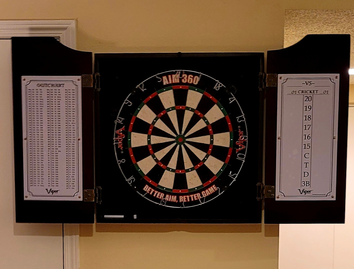 Viper Hudson Solid Wood Cabinet for Sisal/Bristle Steel Tip Dartboard with Dry Erase Scoreboard and Out-Chart, Mahogany Finish customer photo 2