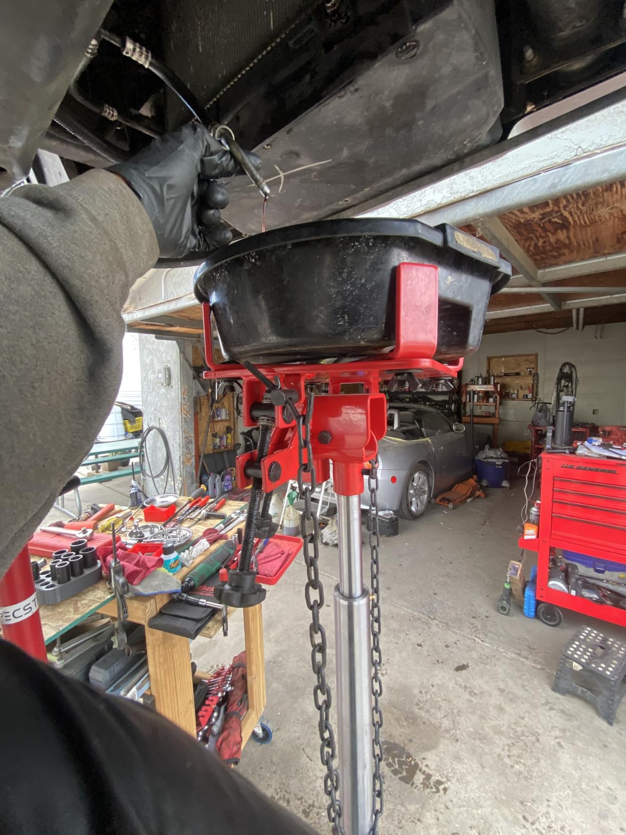 SUNEX TOOLS 1,000 lb Telescopic Transmission Jack, Air/Hydraulic, Foot & Hand Pump, Adjustable Saddle Arms, 73.5 in Max Height, Model 7796 customer photo 1