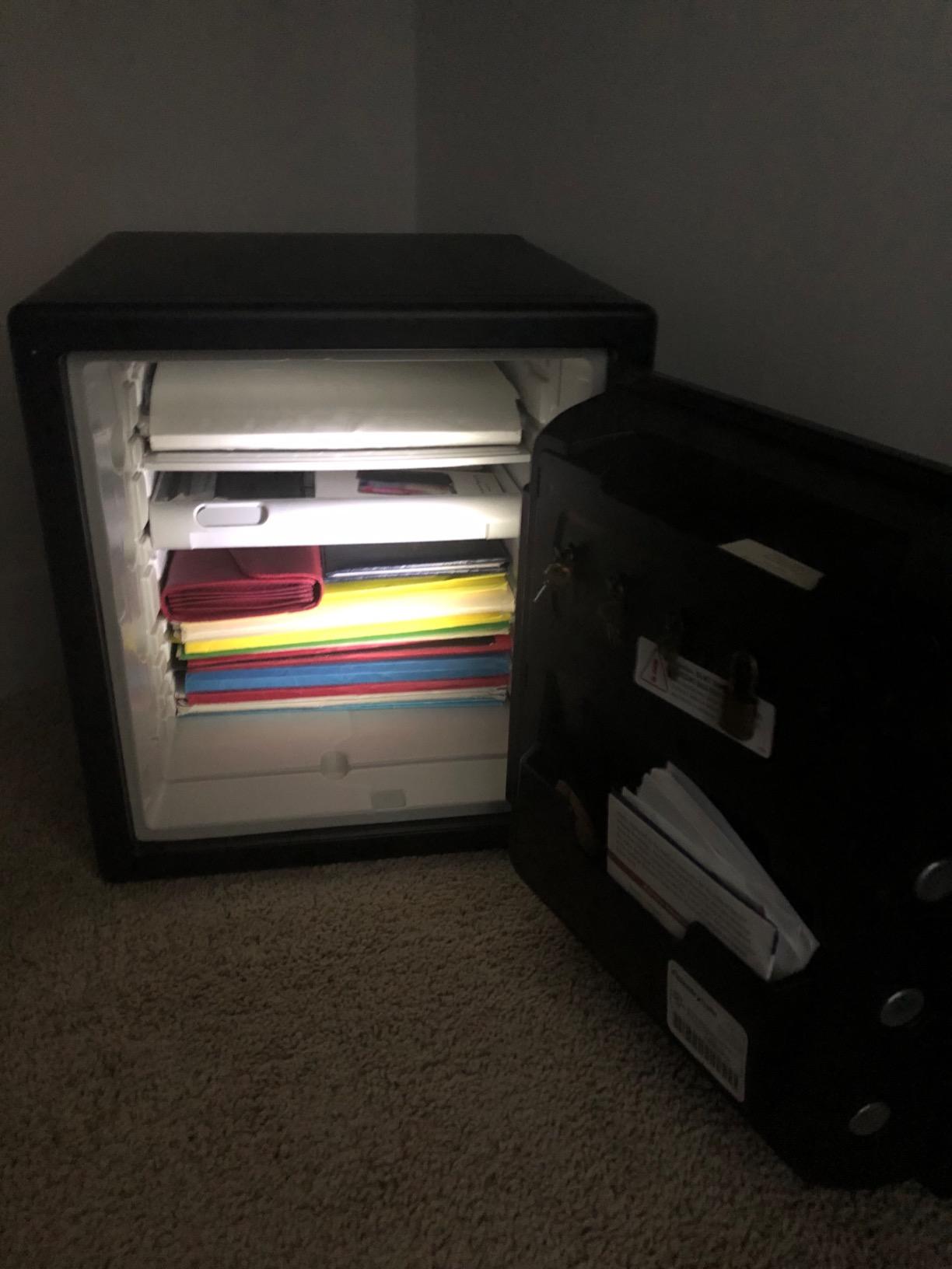 SentrySafe Fireproof and Waterproof Steel Home Safe with Keypad, Floor Safe with Interior Lighting and Shelves, 1.23 Cubic Feet, 17.8 x 16.3 x 19.3 Inches, SFW123FUL customer photo 1