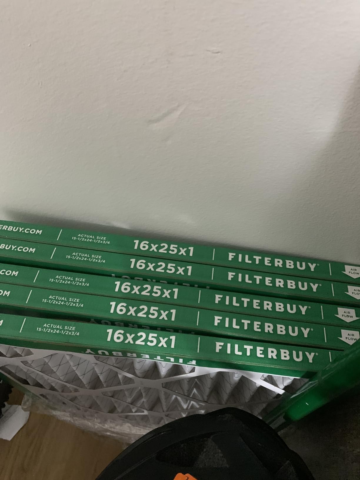 Filterbuy 20x25x1 Air Filter MERV 8 Essential Dust & Allergy Defense (6-Pack), Electrostatic Pleated HVAC AC Furnace Filters Replacement, Made in USA (Actual Size: 19.50 x 24.50 x 0.75) customer photo 1