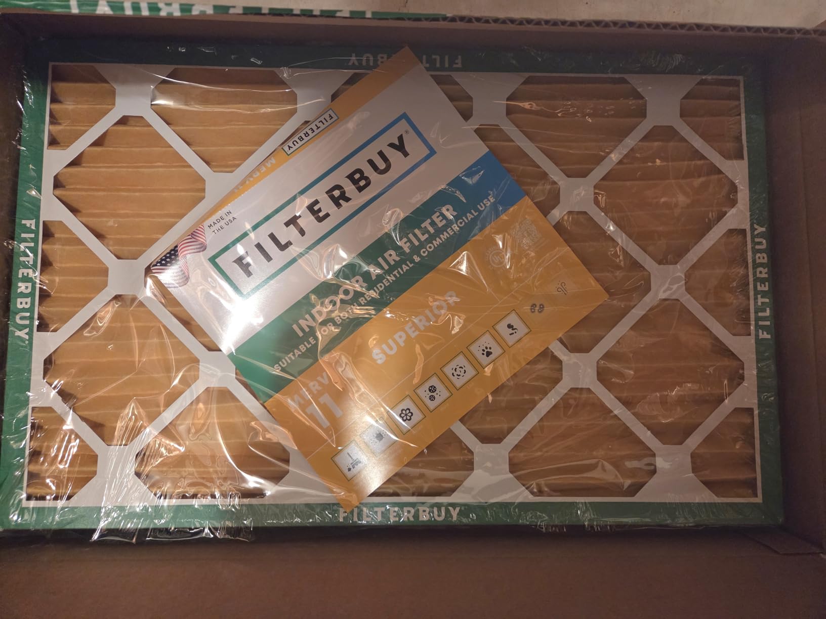 Filterbuy 16x25x1 Air Filter MERV 11 Superior Pet & Allergy Defense (6-Pack), Electrostatic Pleated HVAC AC Furnace Filters Replacement, Made in USA (Actual Size: 15.50 x 24.50 x 0.75) customer photo 1