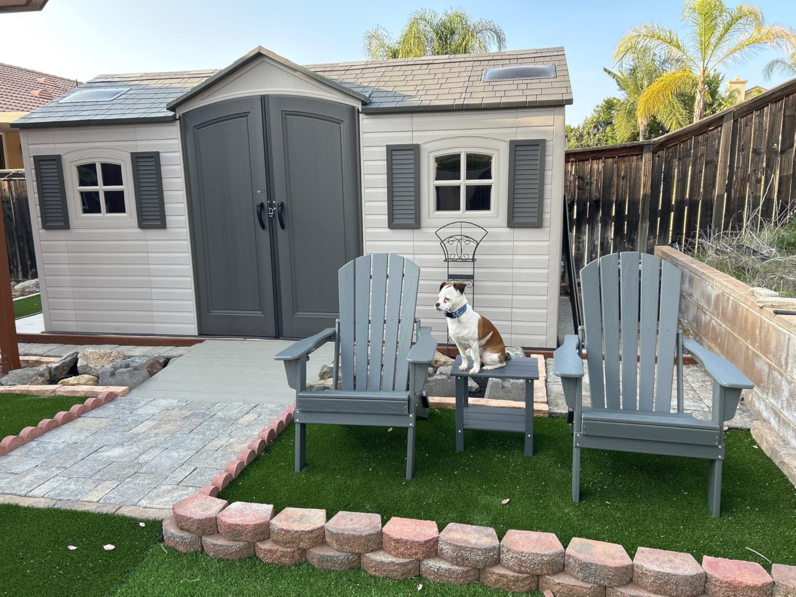 Lifetime 15×8 Ft Dual‑Entry Outdoor Storage Shed, Steel‑Reinforced, UV‑Protected, Weather‑Resistant Backyard Garden Shed with Skylights, Windows & Shelving, Desert Sand customer photo 2
