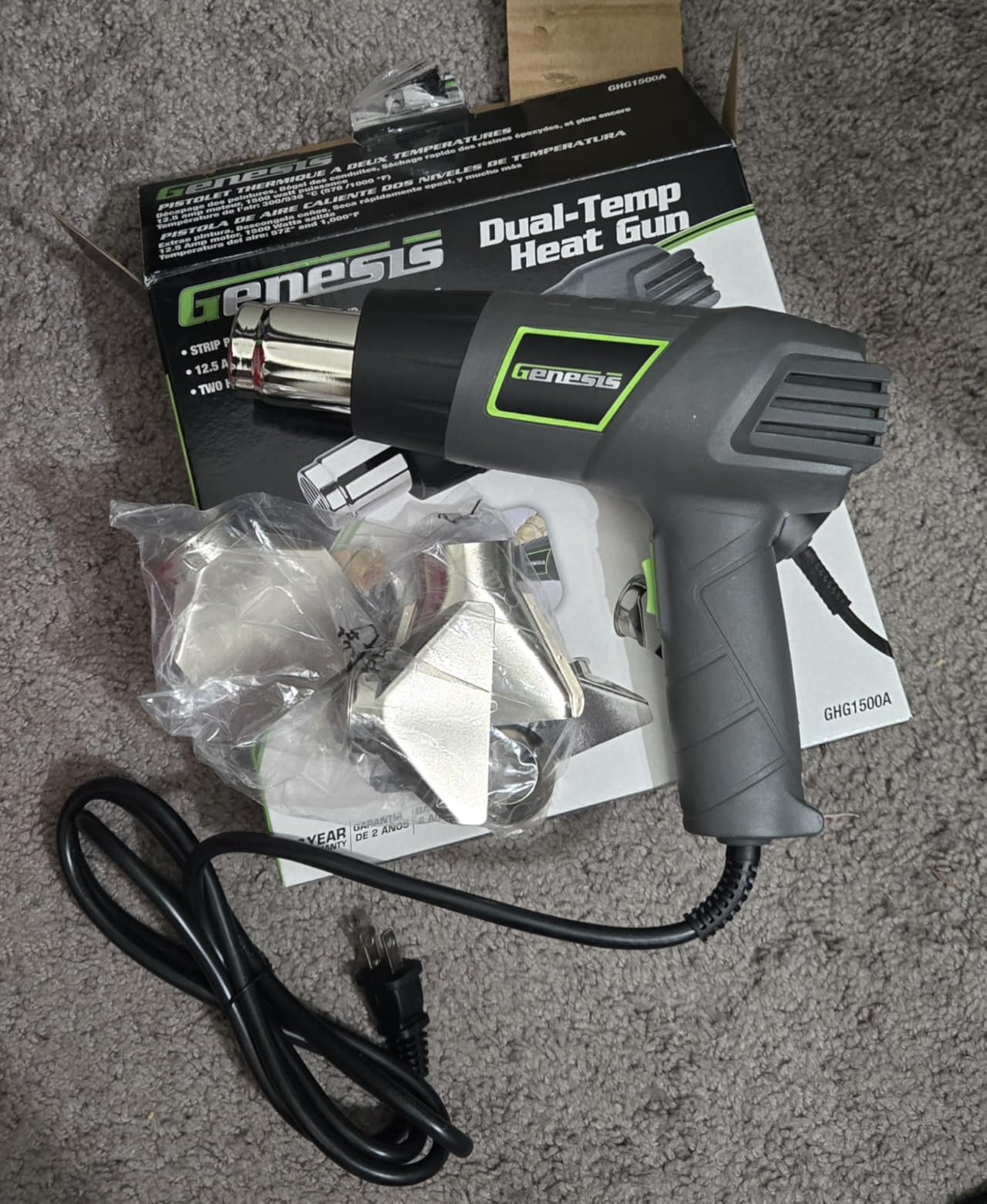 Genesis GHG1500A Dual Temperature Heat Gun Kit With Fast Heat High And Low Settings 572F/1000F, Air Reduction Nozzle, Reflector Nozzle, And Two Deflector Nozzles with 2 Year Warranty customer photo 2