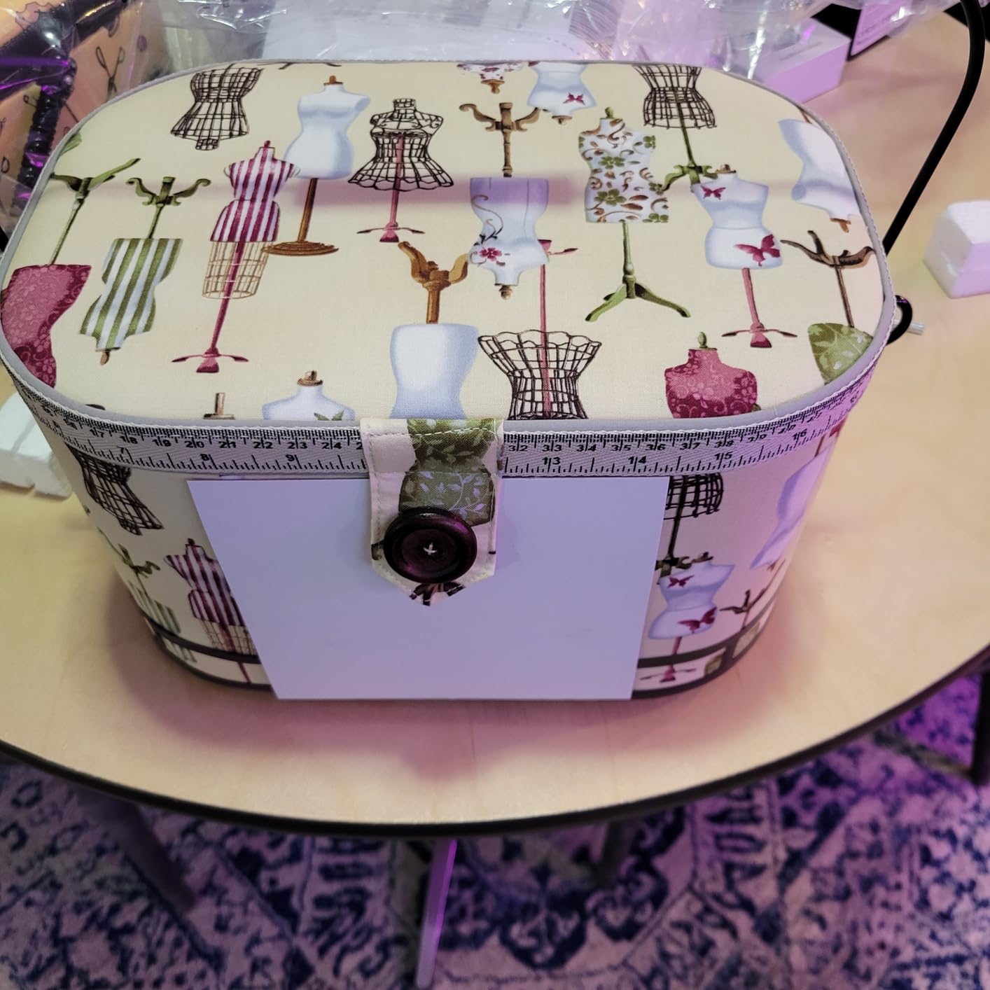 Dritz Large Oval Sewing Basket with Metal Handle, Vintage Dress Form Print customer photo 1