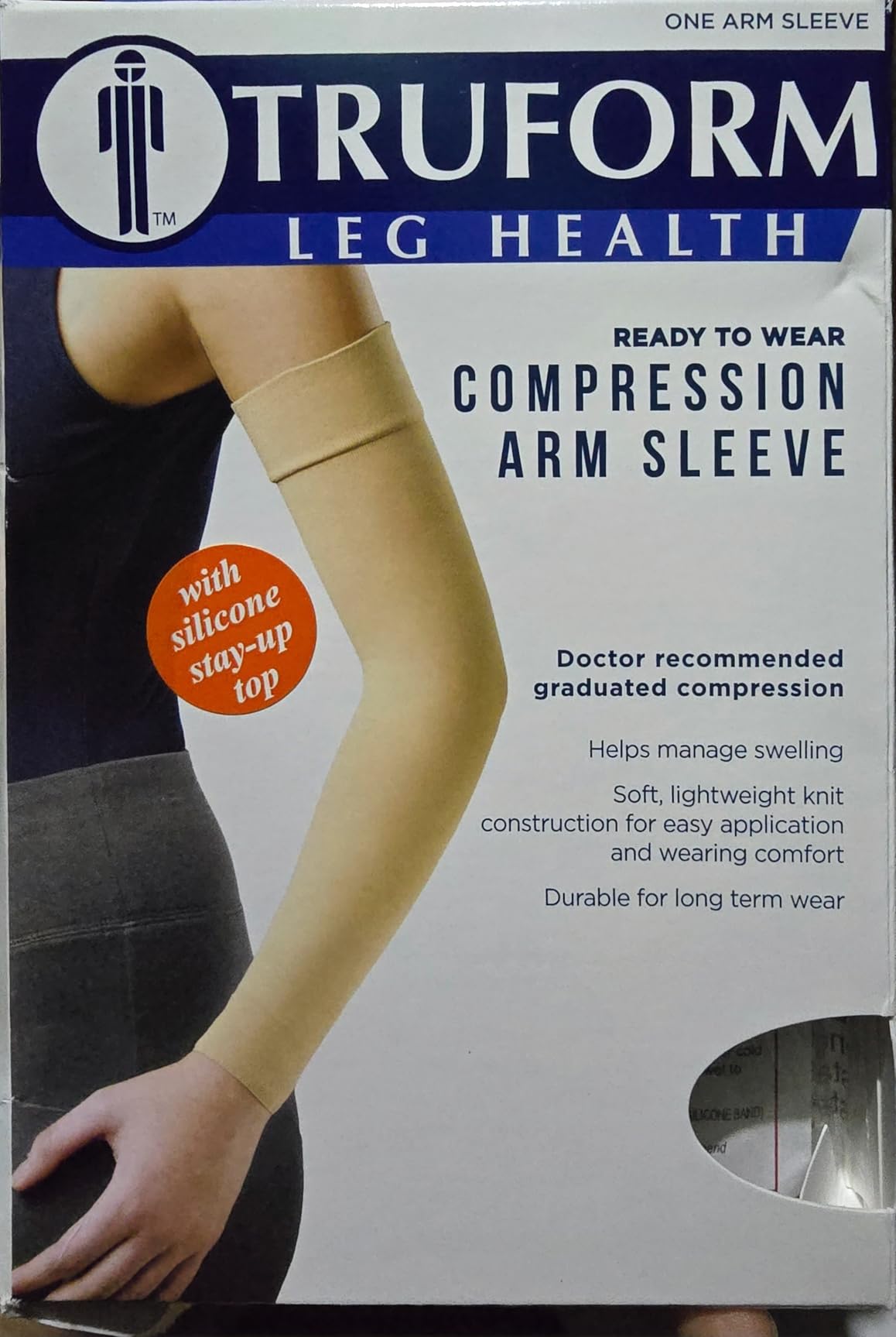 Truform Lymphedema Compression Arm Sleeve, 20-30 mmHg Post Mastectomy Support, Dot Top Grip Band, Beige, Medium customer photo 1