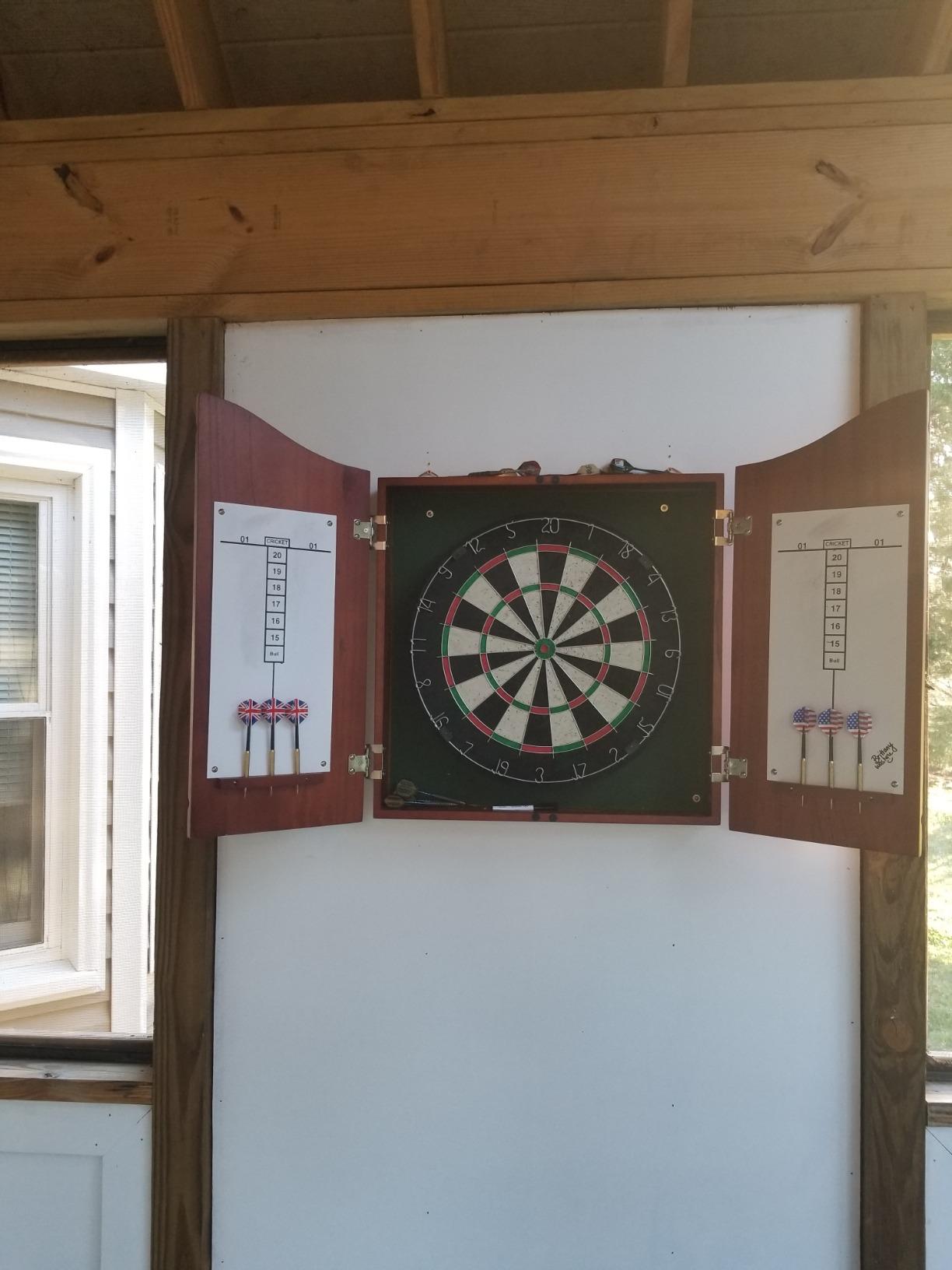 Centerpoint Bristle Dartboard and Solid Wood Cabinet - Dark Cherry Finish customer photo 1
