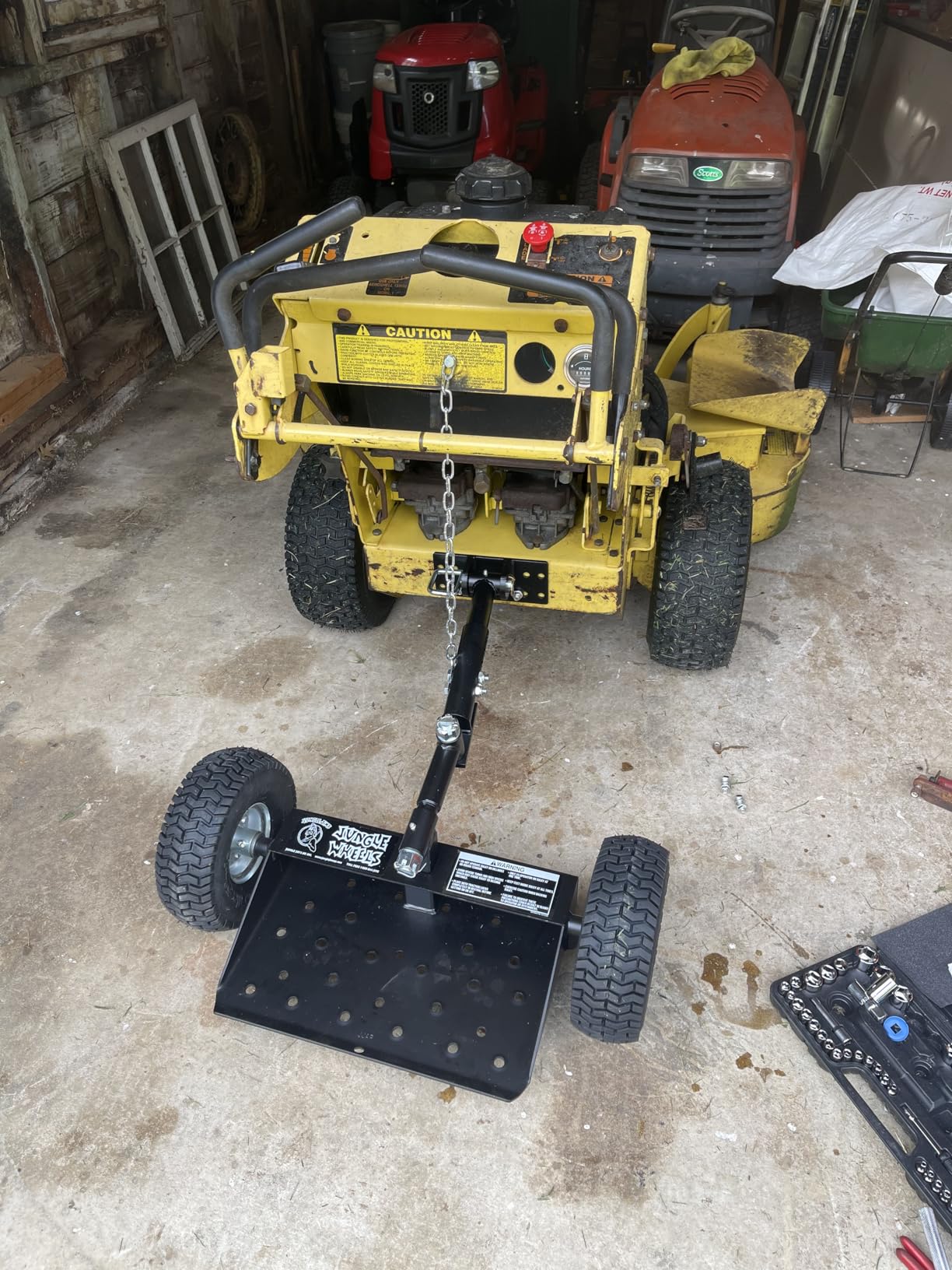 Jungle Wheels Lawn Mower Sulky - Black Edition - Stand-On Two-Wheel Sulky for Walk-Behind Mowers - Folding Trailer Hook Up - 10