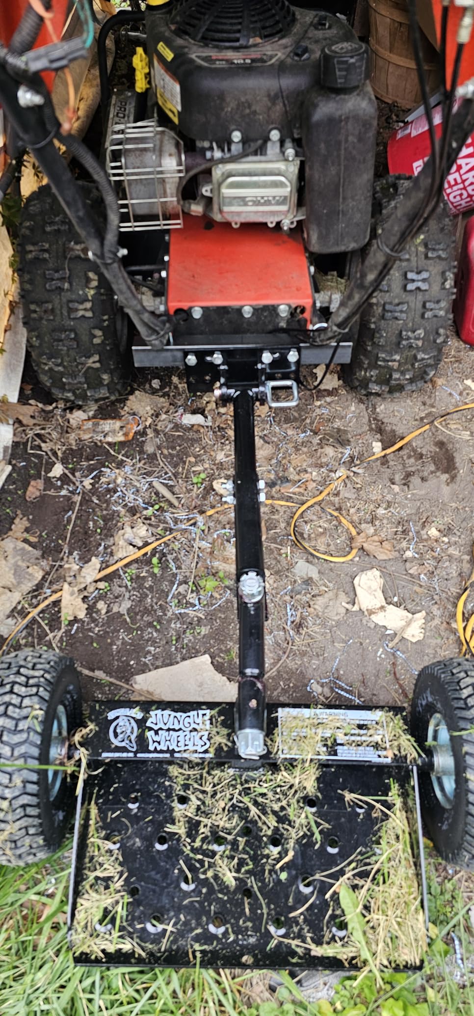 Jungle Wheels Lawn Mower Sulky - Black Edition - Stand-On Two-Wheel Sulky for Walk-Behind Mowers - Folding Trailer Hook Up - 10