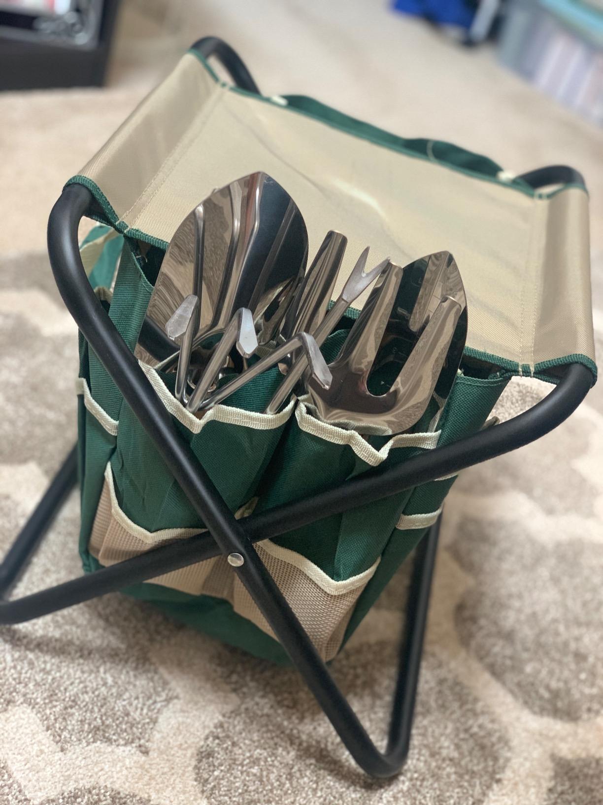 GardenHOME 7-Piece Green Gardening Tool Set - Stainless Steel Tools with Wooden Handles, Folding Stool & Canvas Tote, Durable Garden Kit for Every Gardener customer photo 1