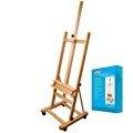 U.S. Art Supply Medium Wooden Studio H Frame Easel with Storage Tray and Wheels - Adjustable to 96