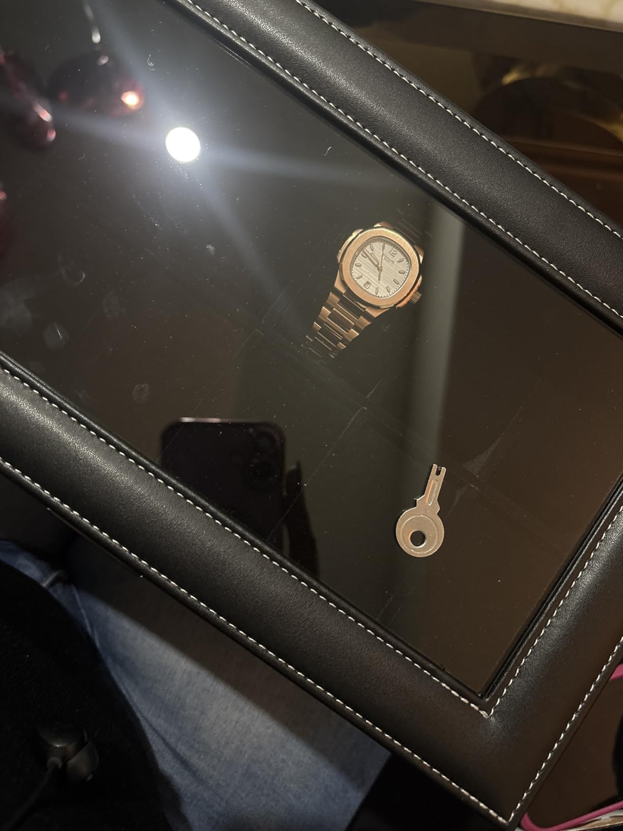 SONGMICS Watch Box, 12-Slot Watch Case Organizer with Large Glass Lid, 2 Layers, Removable Pillows, Metal Lock, Gift for Loved Ones, Black Synthetic Leather, Gray Lining UJWB012 customer photo 2