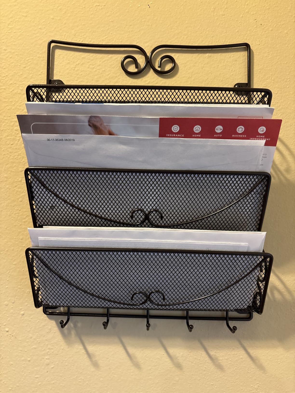 Deco Brothers Wall Mail Organizer with 5 Key Holder, 3 Tier, Bronze customer photo 2