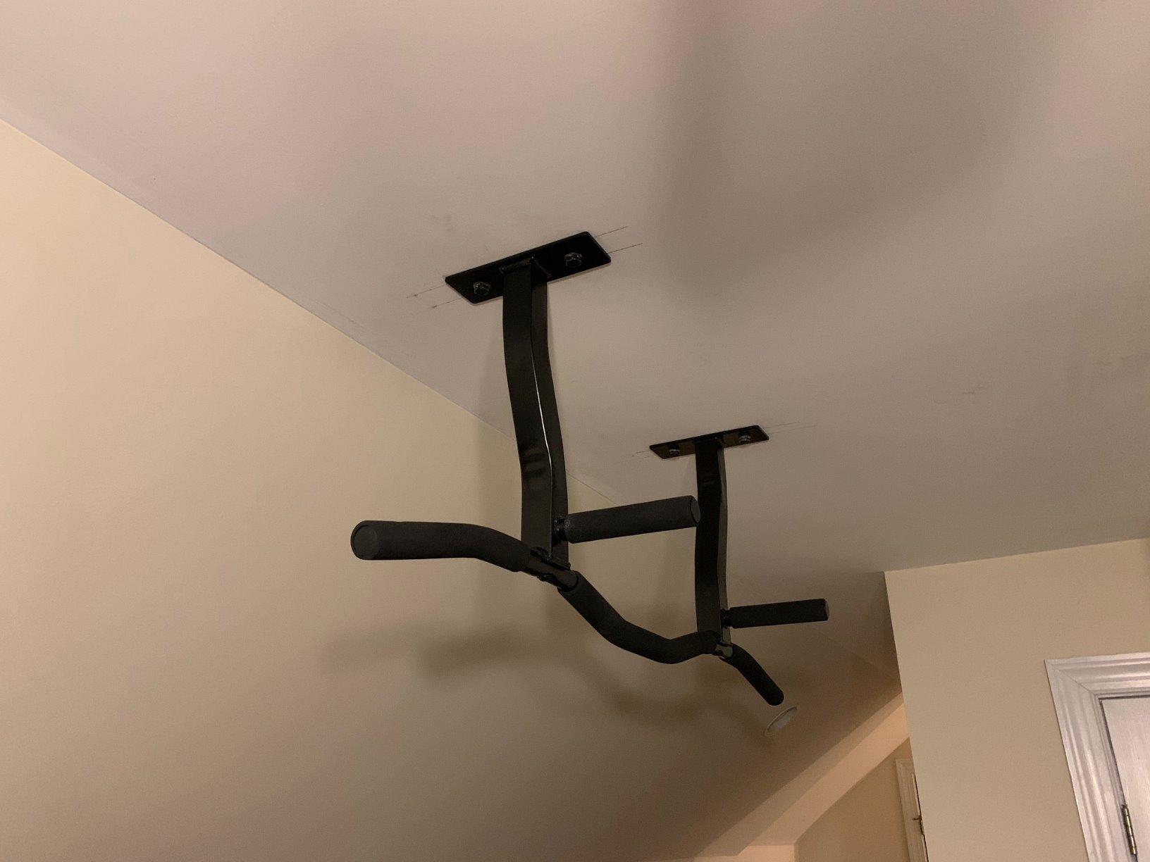 Ceiling Mount Pull Up Bar with Reversible Risers for 16 and 24 Inch Joists with Optimum Grip Spacing by Ultimate Body Press customer photo 2