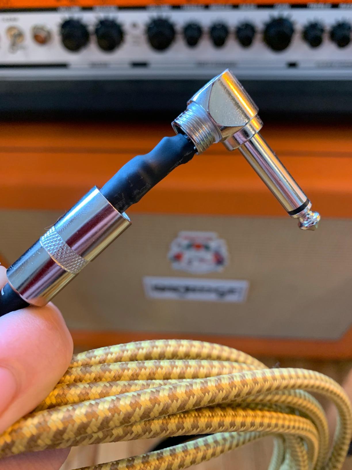 GLS Audio Instrument Cable - Amp Cord for Bass & Electric Guitar - Straight to Right Angle 1/4 Inch Instrument Cable - Brown/Yellow Braided Tweed, 20ft customer photo 1